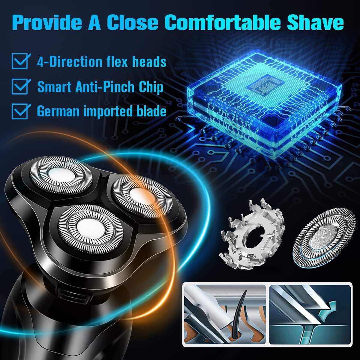 Electric Razor for Men, 2023 Men’s Electric Shavers Rotary LED Display/Waterproof/Rechargeable, Electric Shaver for Men Cordless Floating Head Replaceable Blades Portable Travel Razor Idea Gift