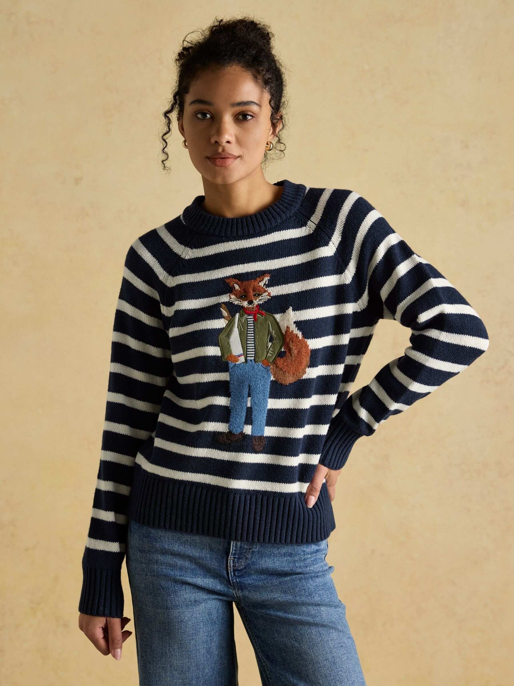 Jonty Striped Crew Neck Intarsia Jumper