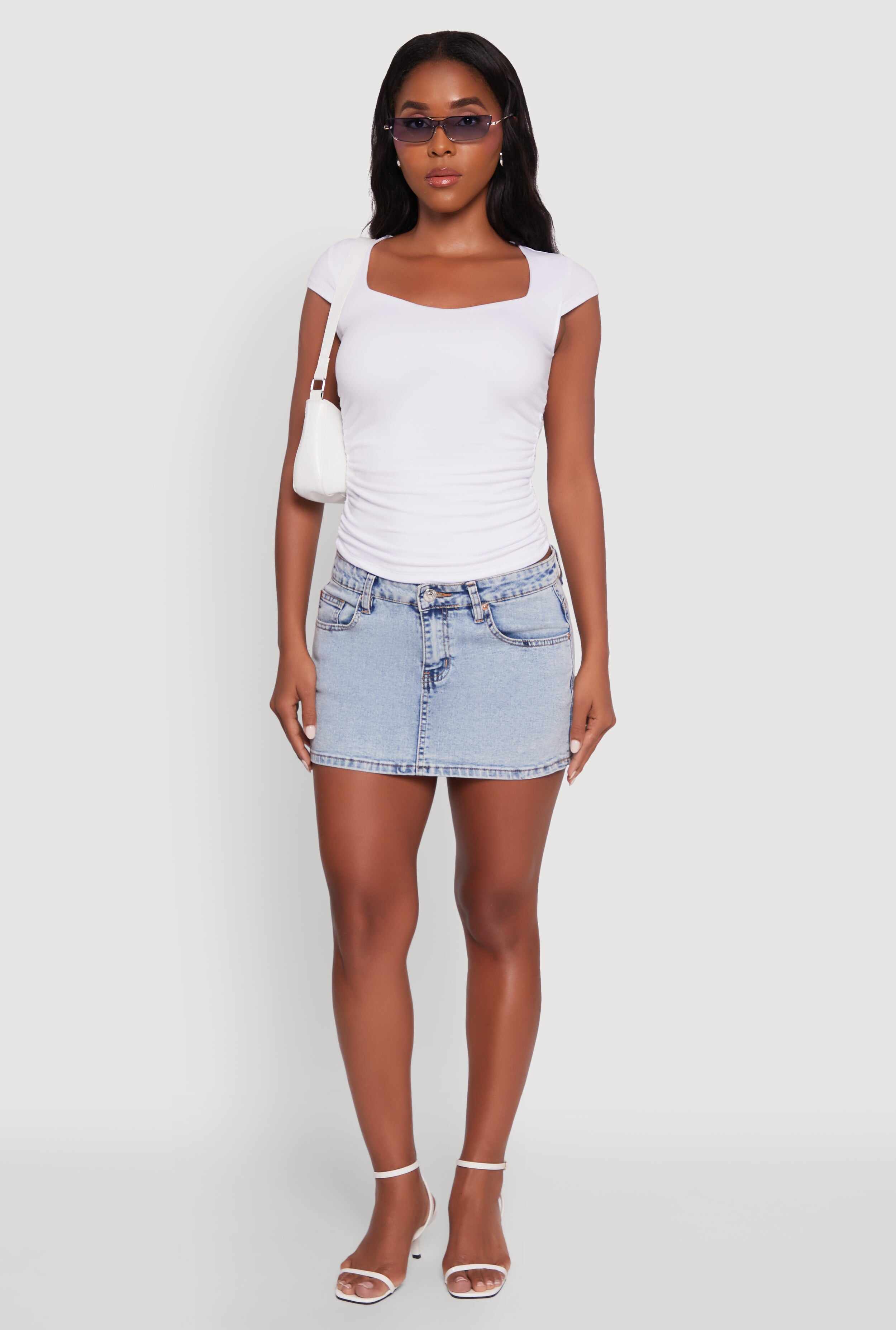 Ruched Side Cap Sleeve Crop Top