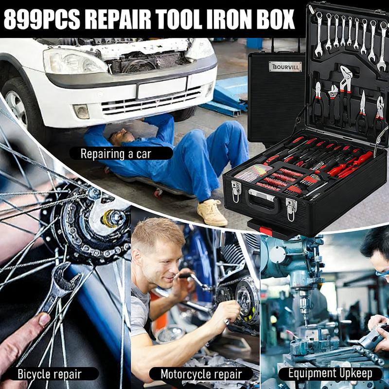899PCS Tool Set,Large Capacity Metal Hand Toolbox,Rolling Toolbox,Aluminum 4-Drawer Mobile Tool Box,Mechanic & Household Repair Tool Set,Father's Day Gift for Dad