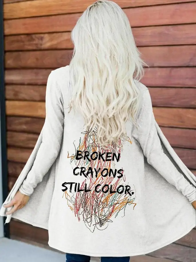 Broken Crayons Still Color Print Long Sleeve Cardigan