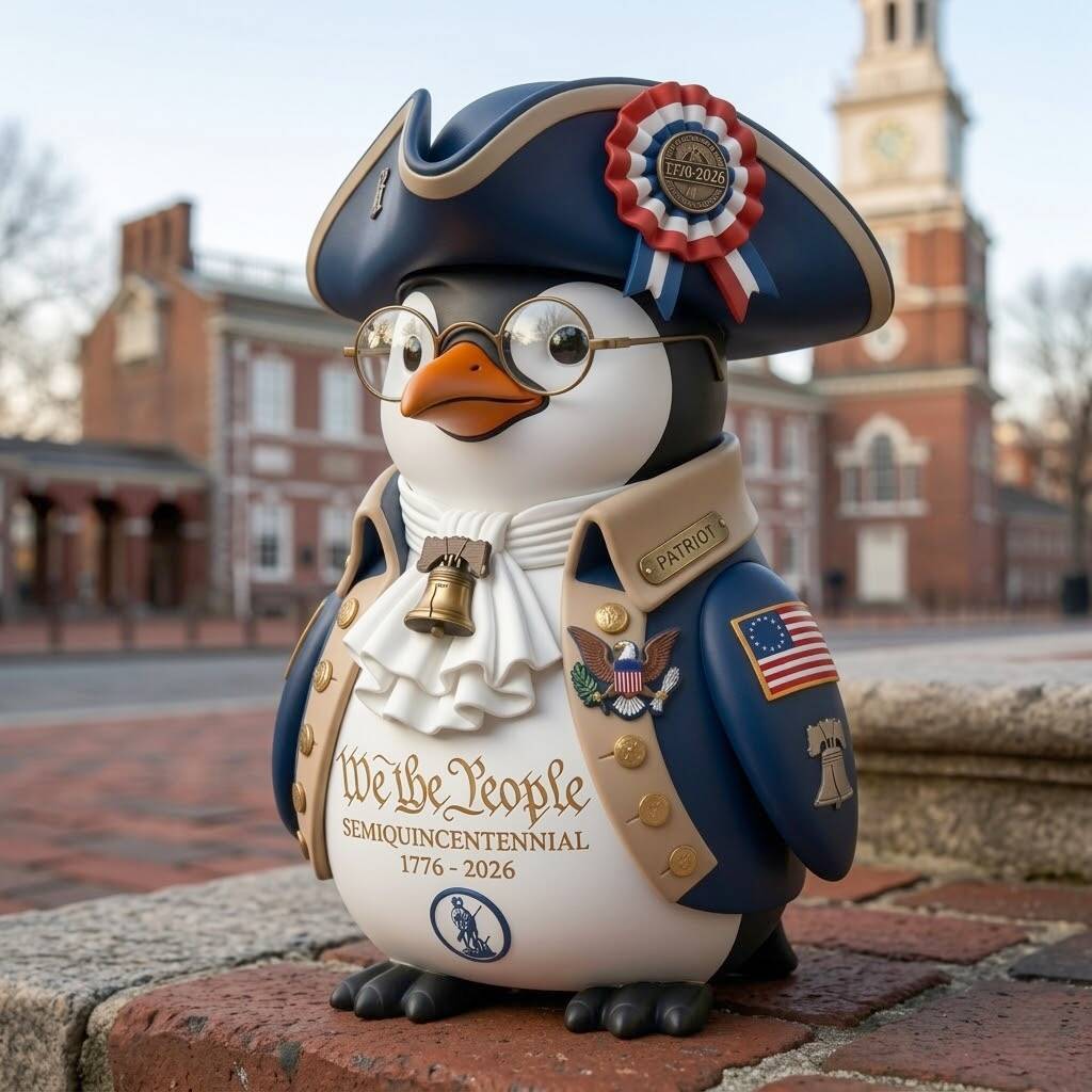 🎓 Patriotic Penguin 1776-2026 – America's Cutest Founding Father!