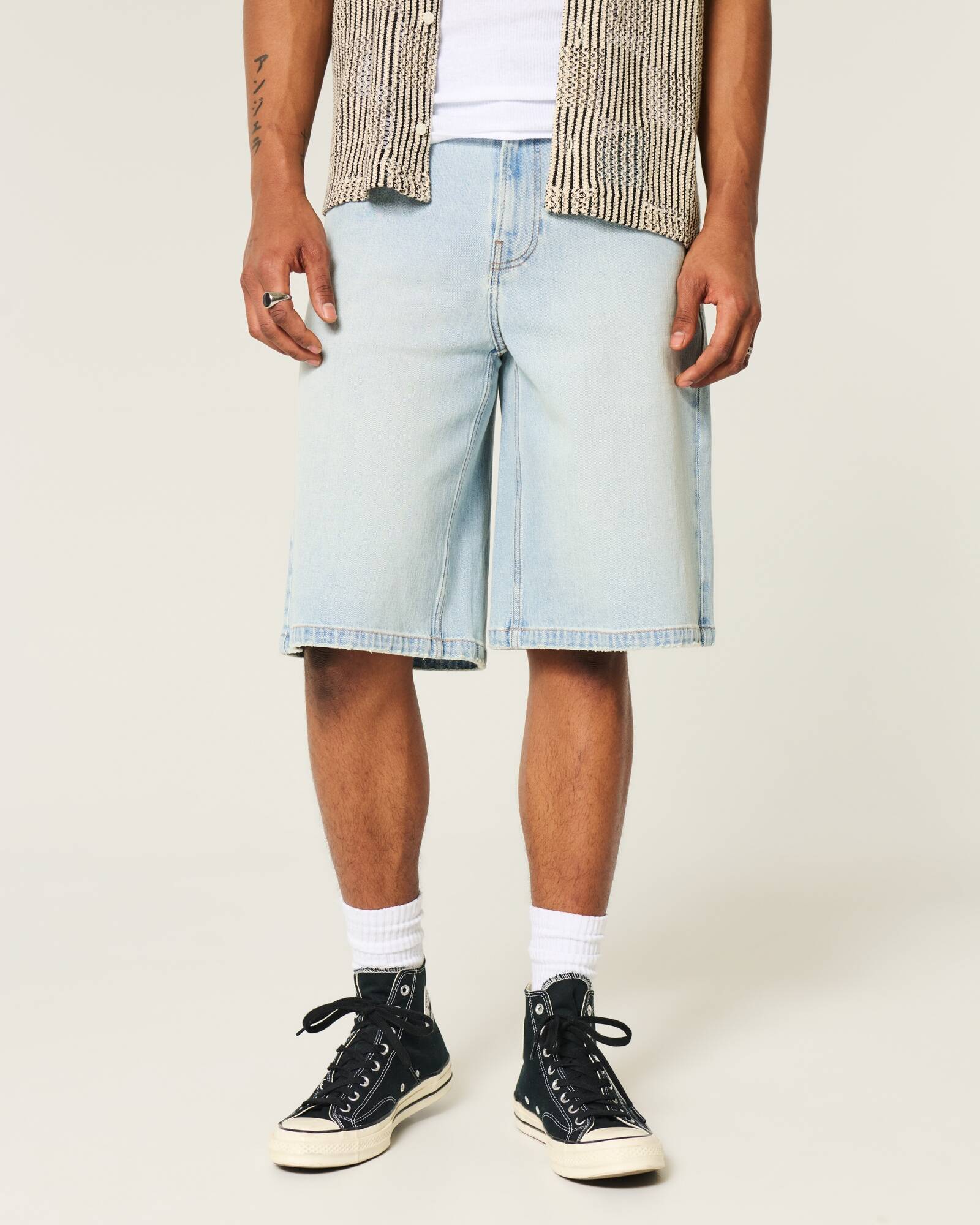 Washed Black Cat Graphic Super Baggy Denim Shorts