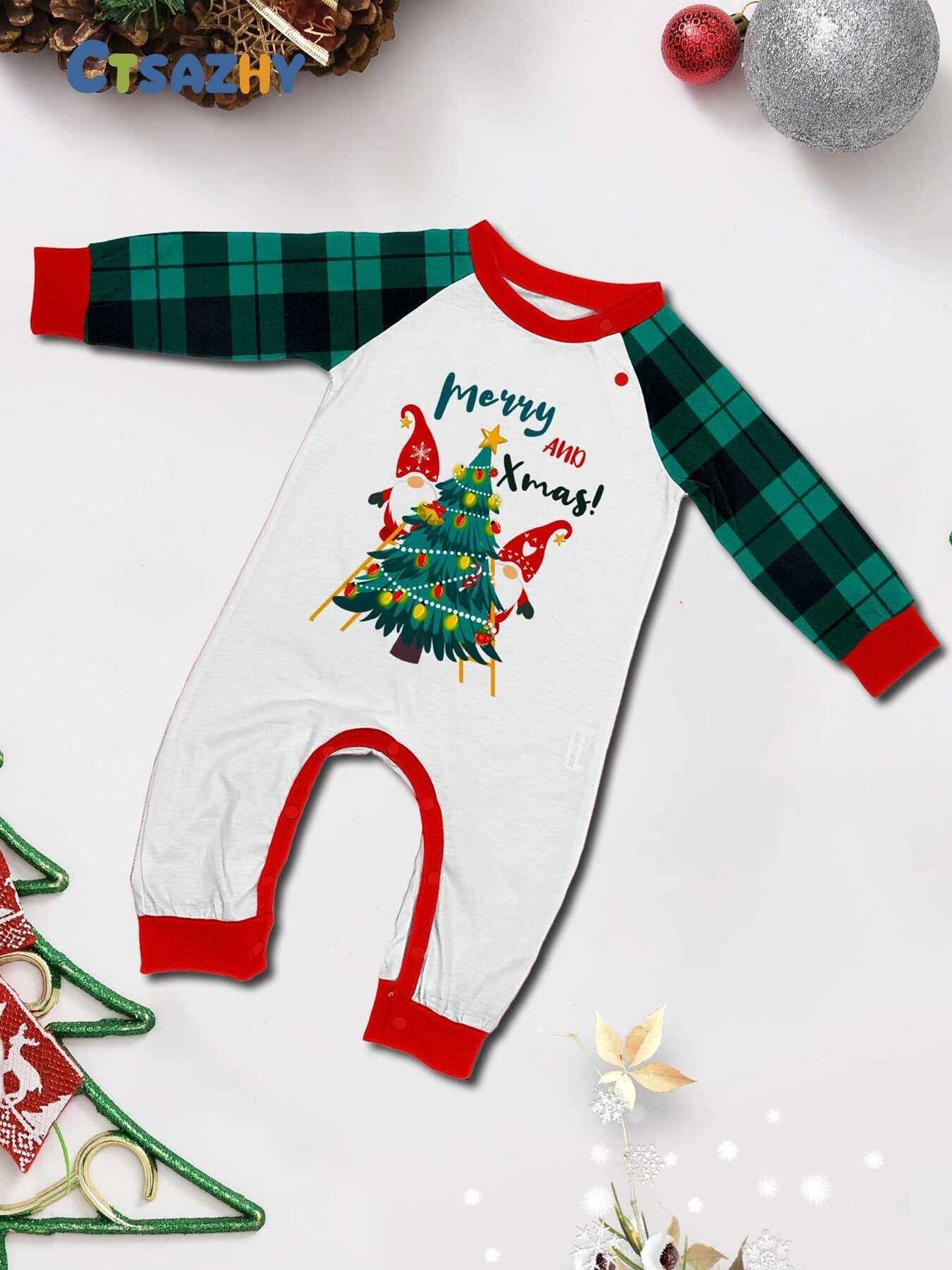 Christmas Parent-Child Santa Plaid Print Pajama Set