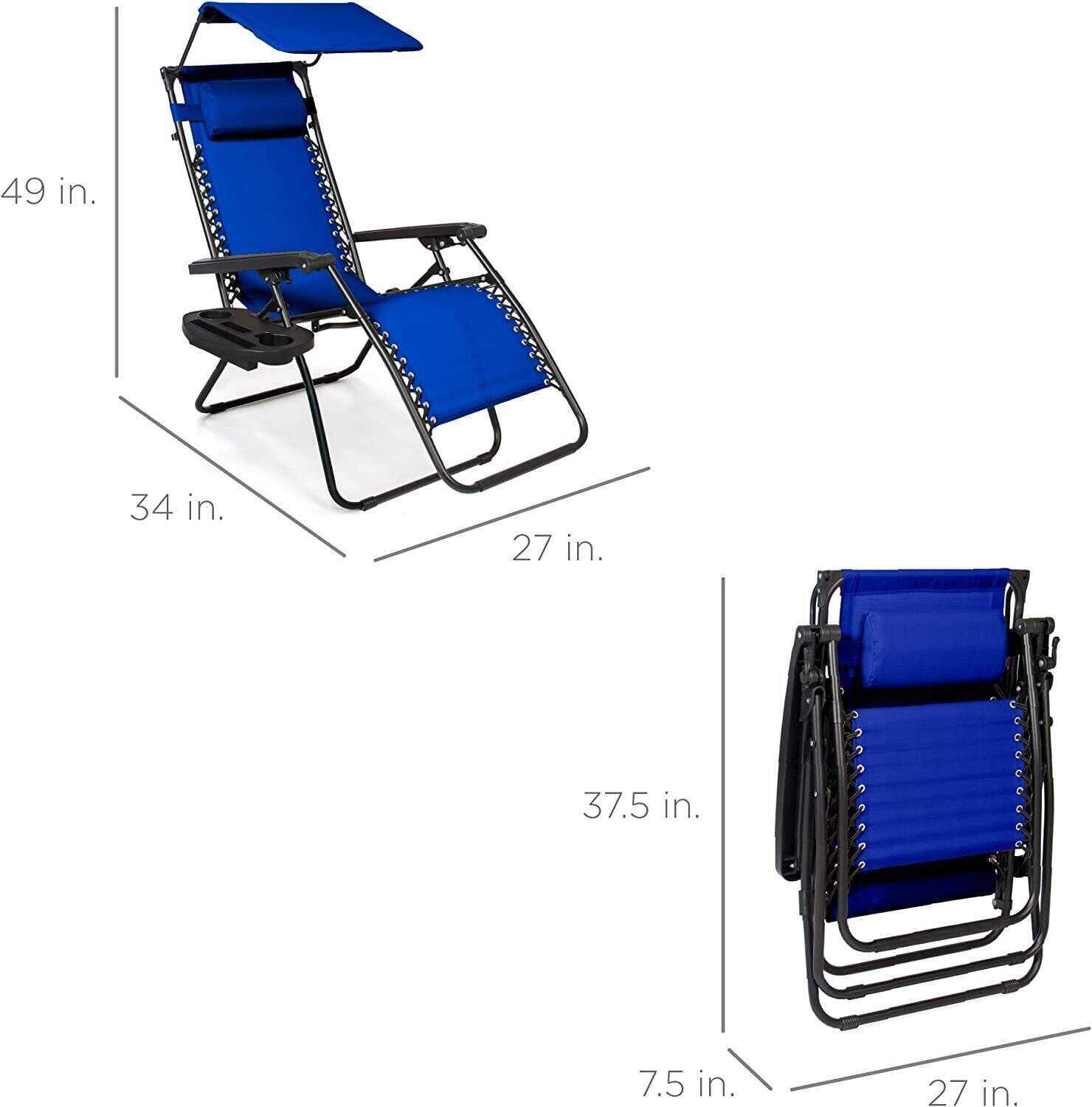 Folding Zero Gravity Recliner Patio Lounge Chair w/Adjustable Canopy Shade, Headrest, Side Accessory Tray, Textilene Mesh - Beige