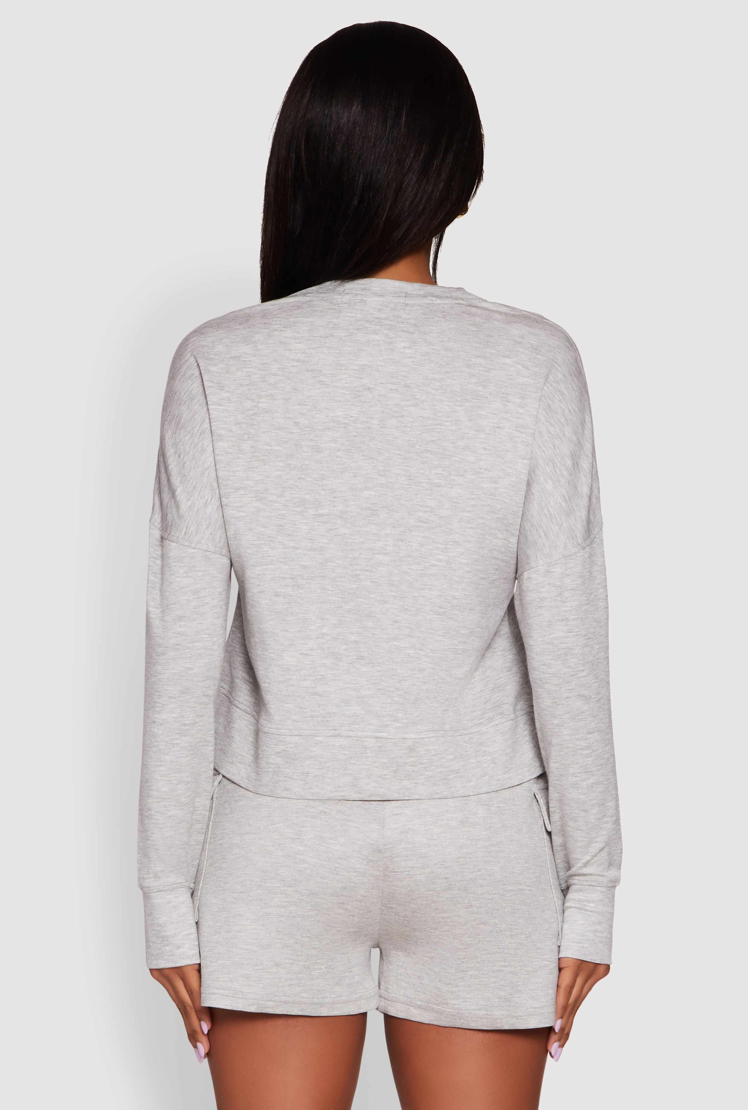 Stylish Long Sleeve Soft Knit Sweatshirt with Thumb Holes