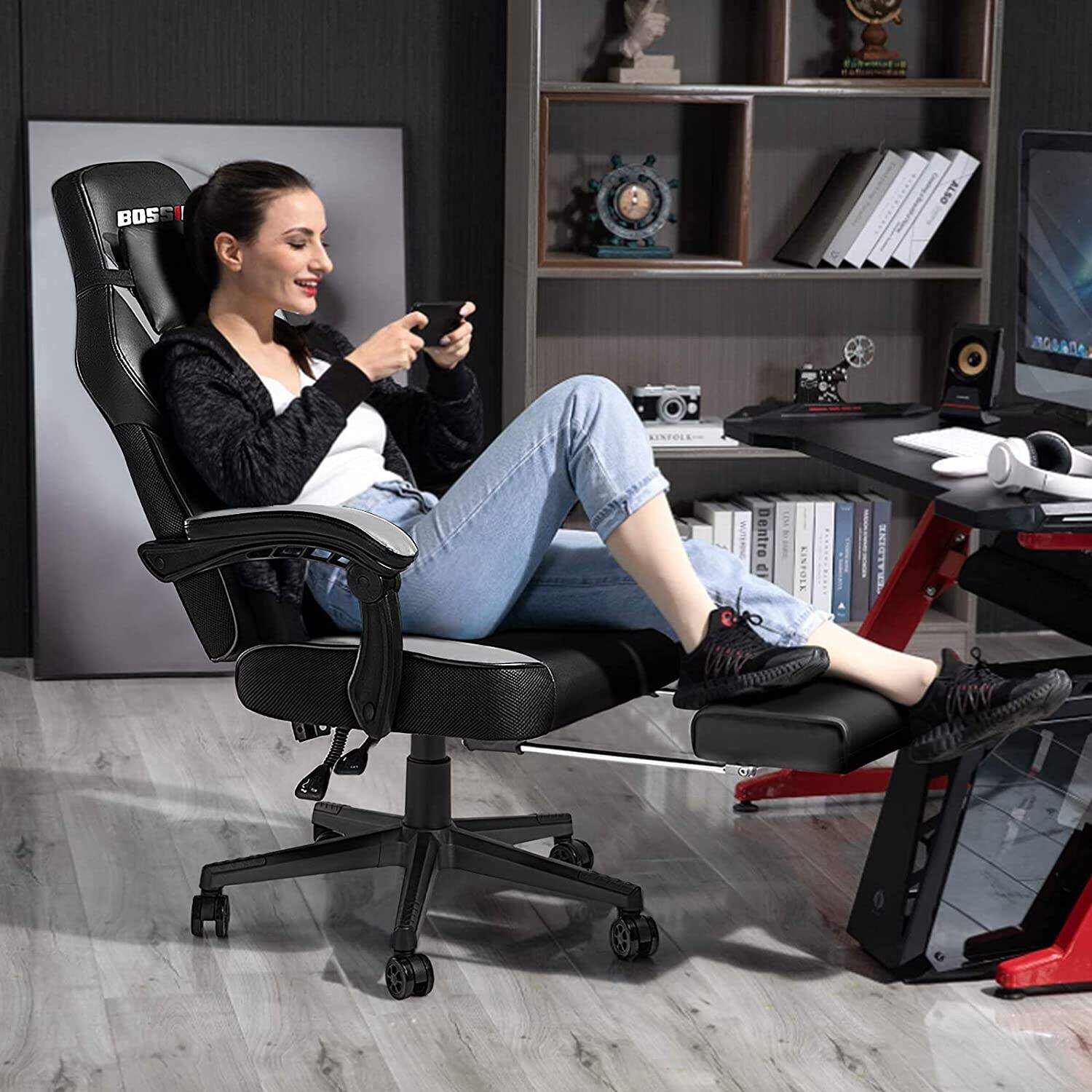 LEMBERI Video Game Chairs with footrest,Gamer Chair for Adults,Big and Tall Gaming Chair 400lb Capacity,Gaming Chairs for Teens,Racing Style Gaming Computer Chair with Headrest and Lumbar Support