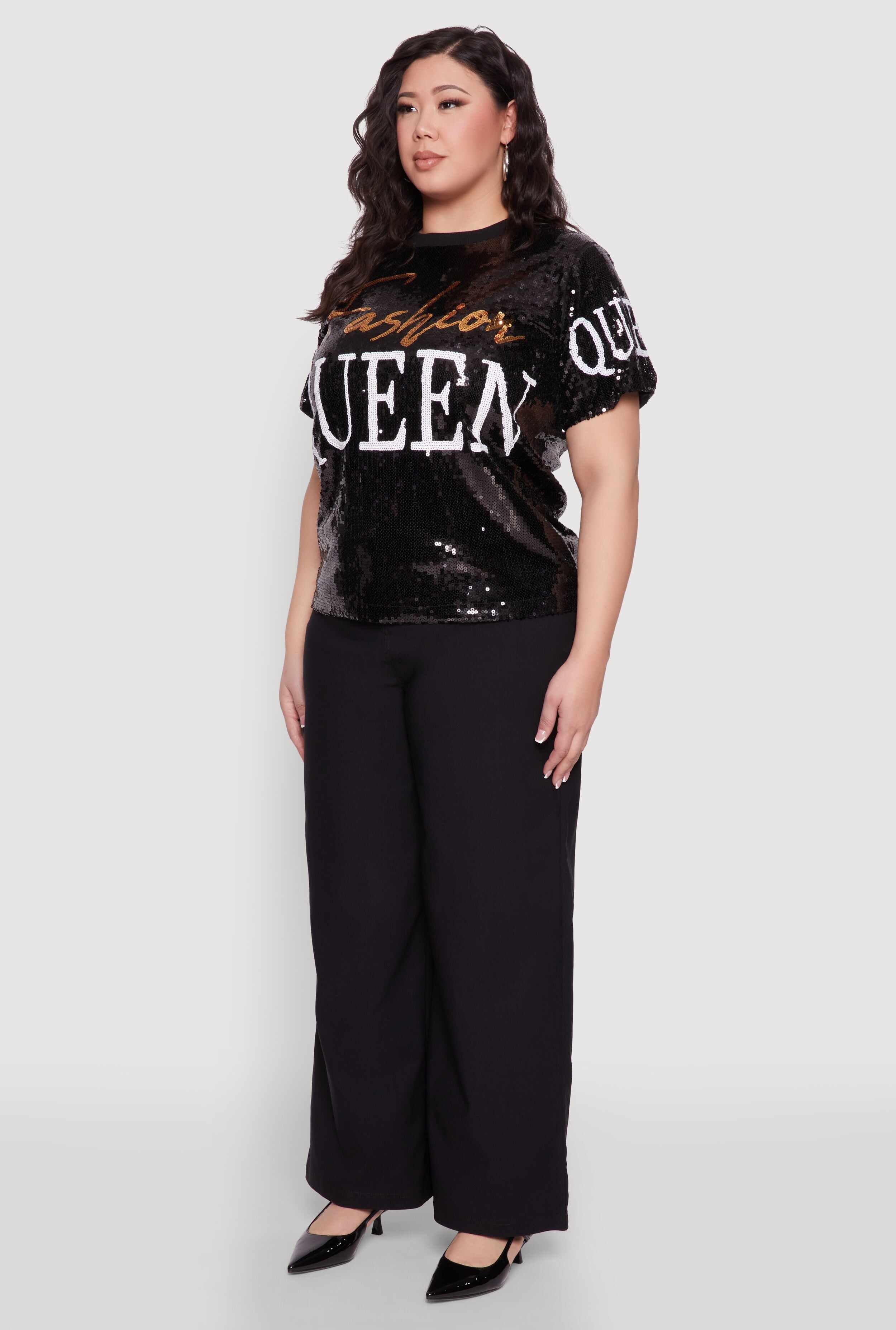 Plus Size Sequin Fashion Queen Graphic Top