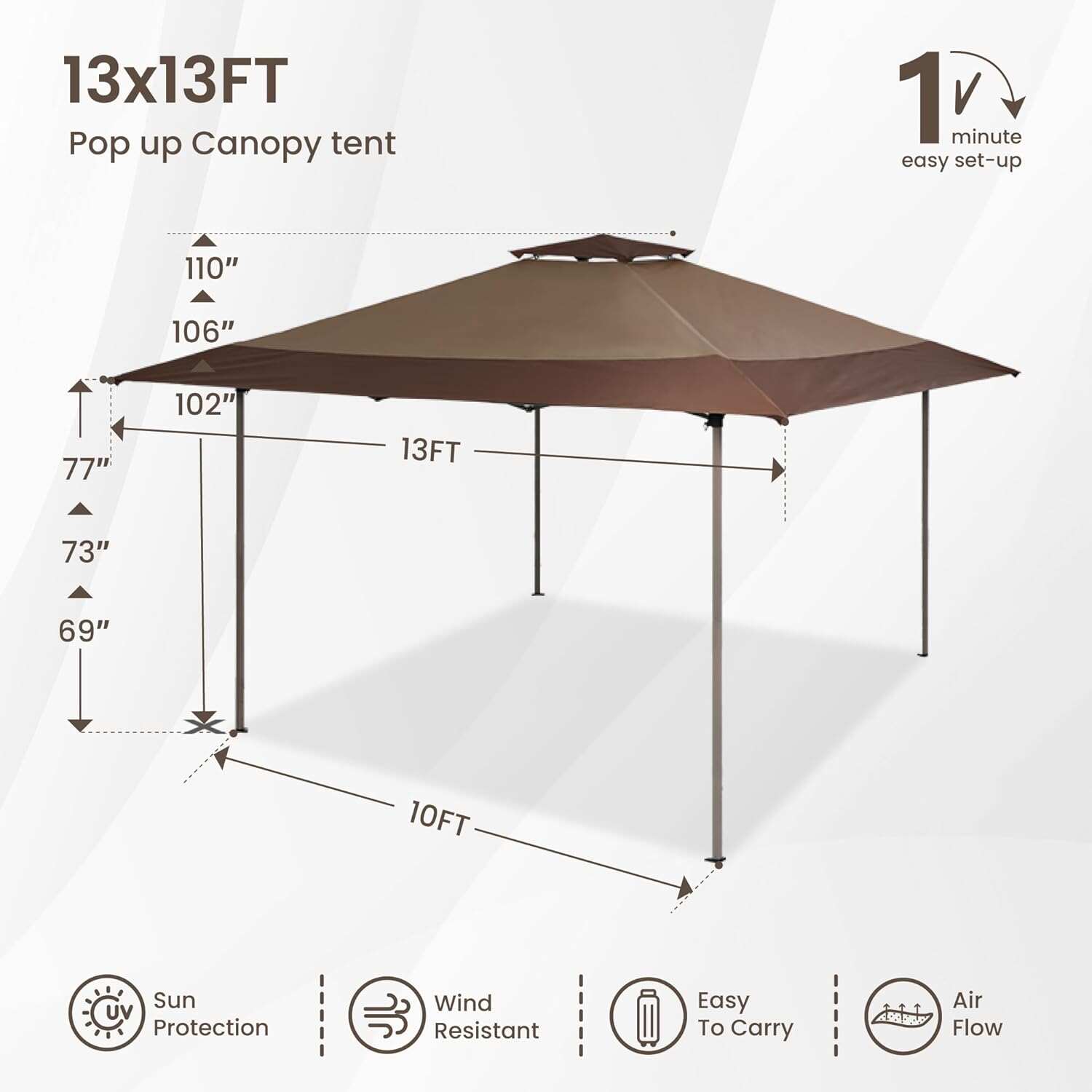 PHI VILLA Outdoor Pop up Canopy 10'x10' Tent Camping Sun Shelter-Series Party Tent, 100 Sq. Ft of Shade (Blue)