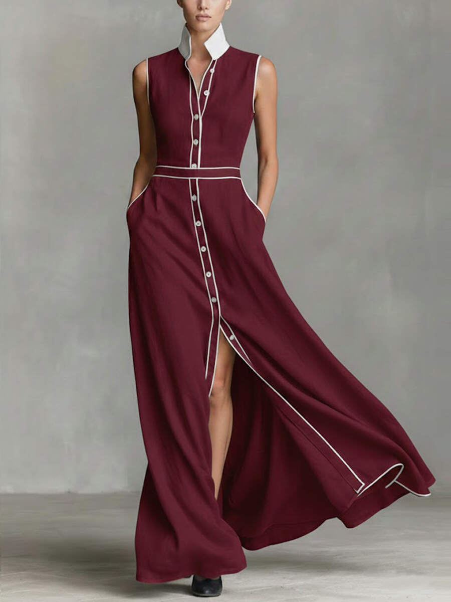 🔥Summer Arrivals🌟Women's Collared Sleeveless Casual Loose Long Cotton Linen Dress