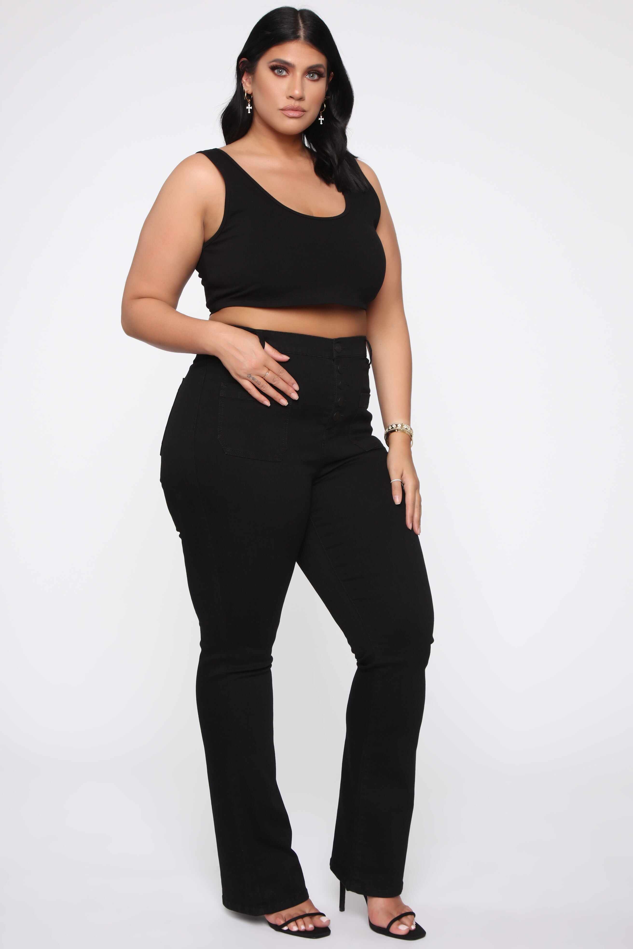 Katt Flare Button Jeans - Black