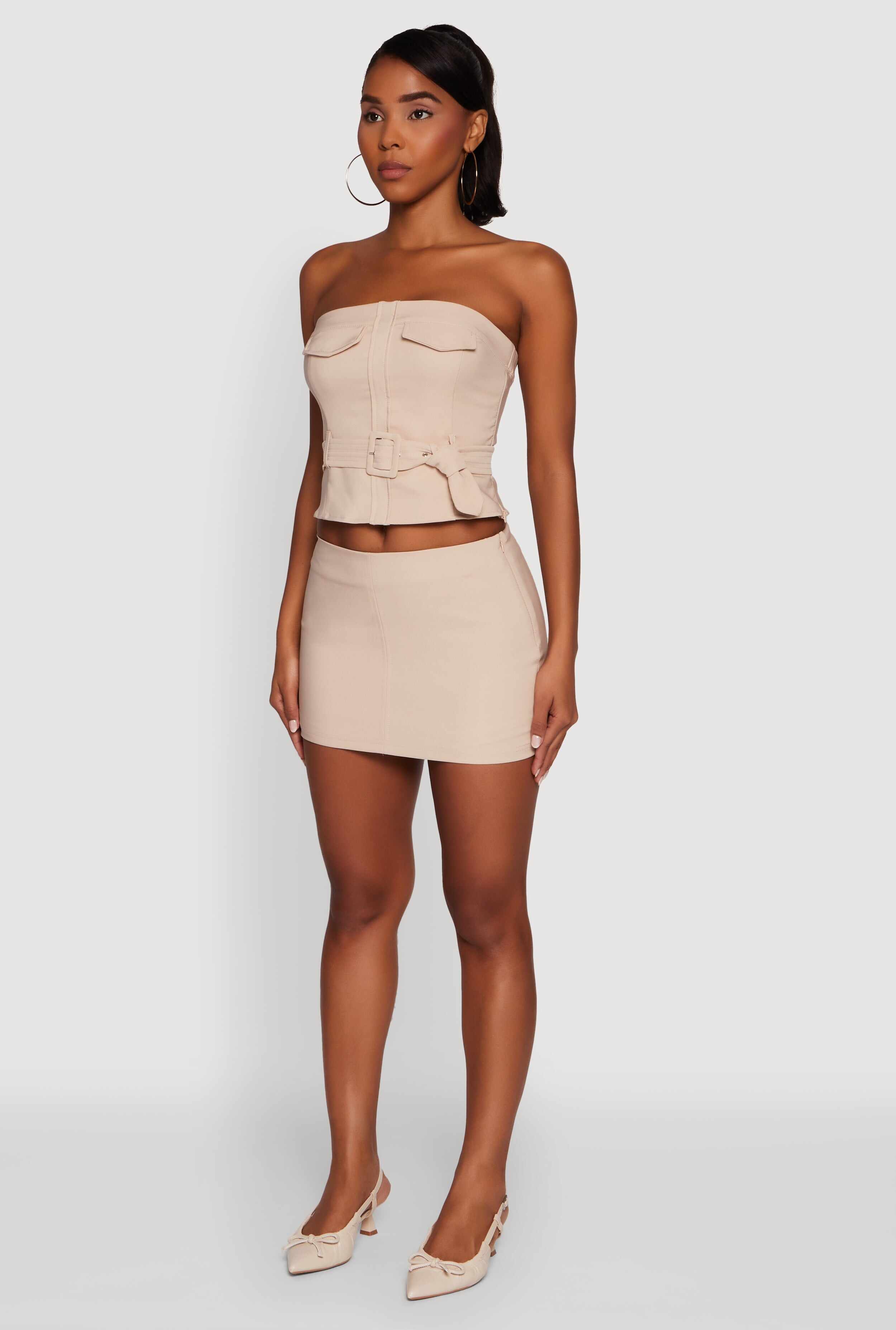 Haute Monde Flap Detail Belted Cropped Tube Top