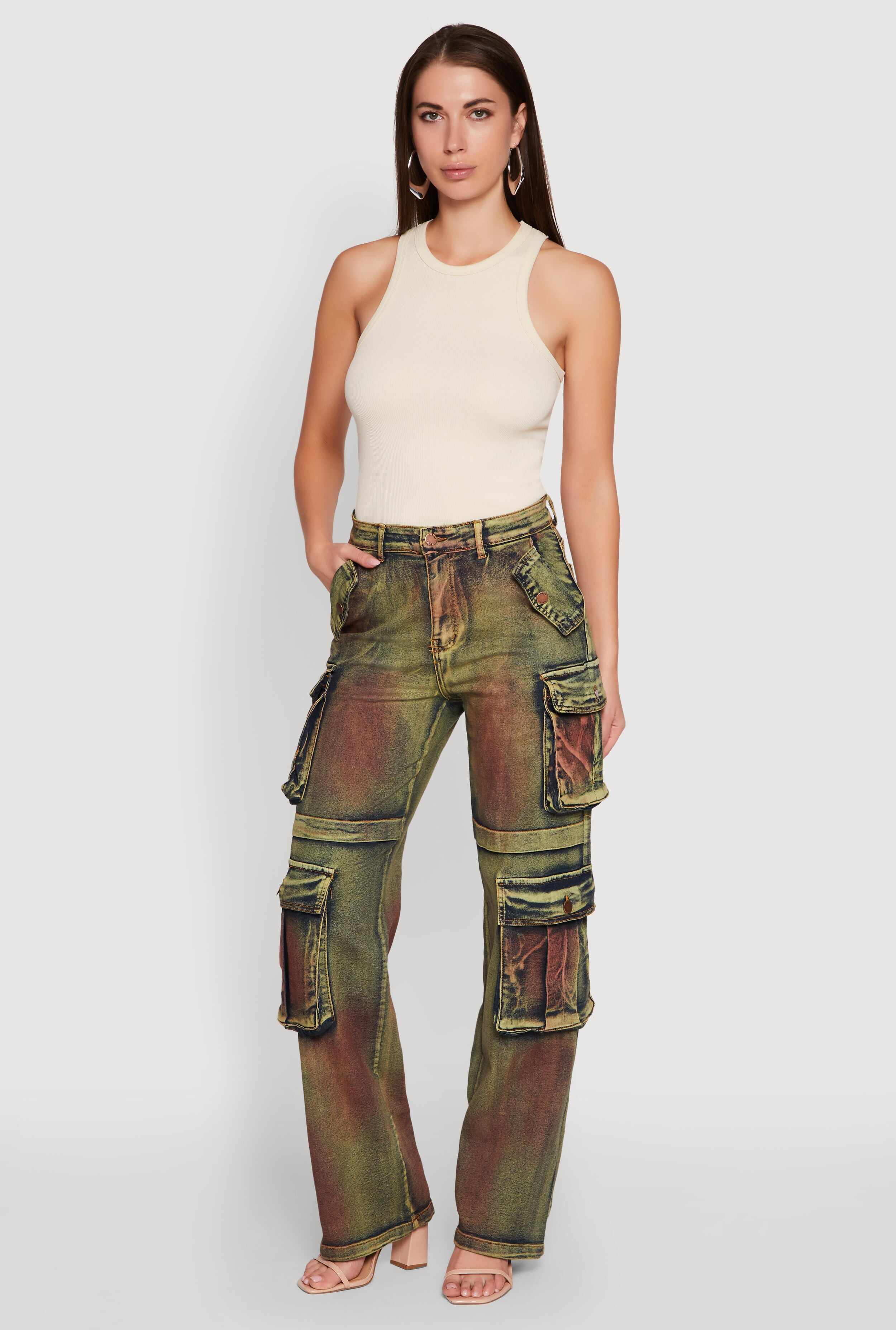 Acid Wash Wide Leg Cargo Jeans