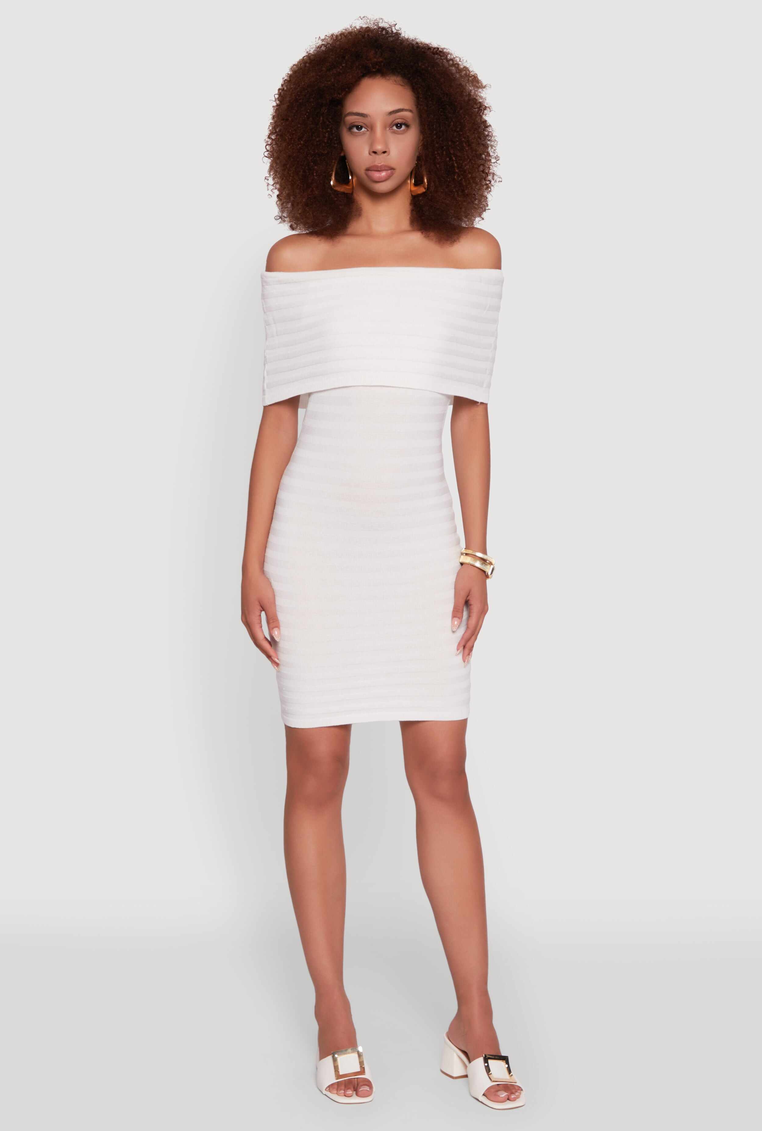 Rib Knit Fold Over Off the Shoulder Mini Dress