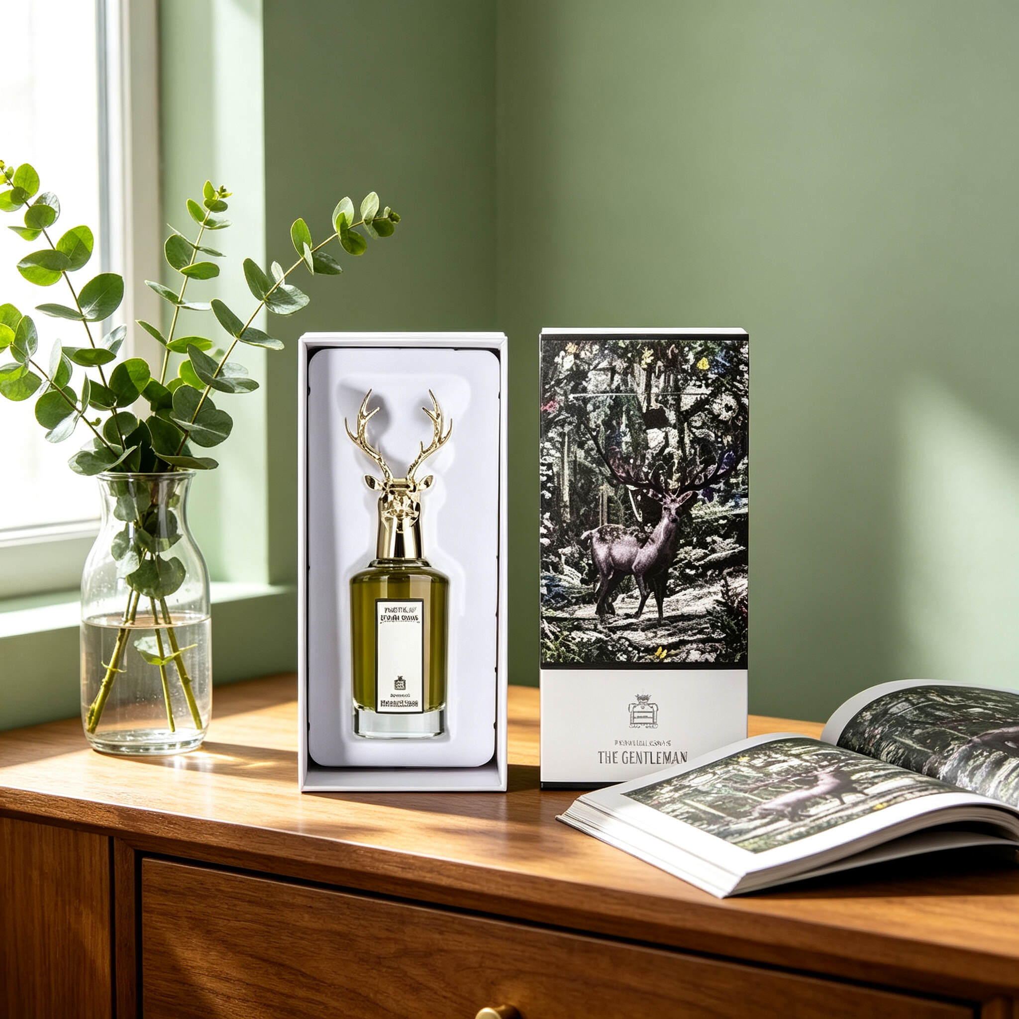 Portrait Animal Head EDP Perfume 80ml, Gold 3D Fox & Elk Sculpture Cap  Bottle