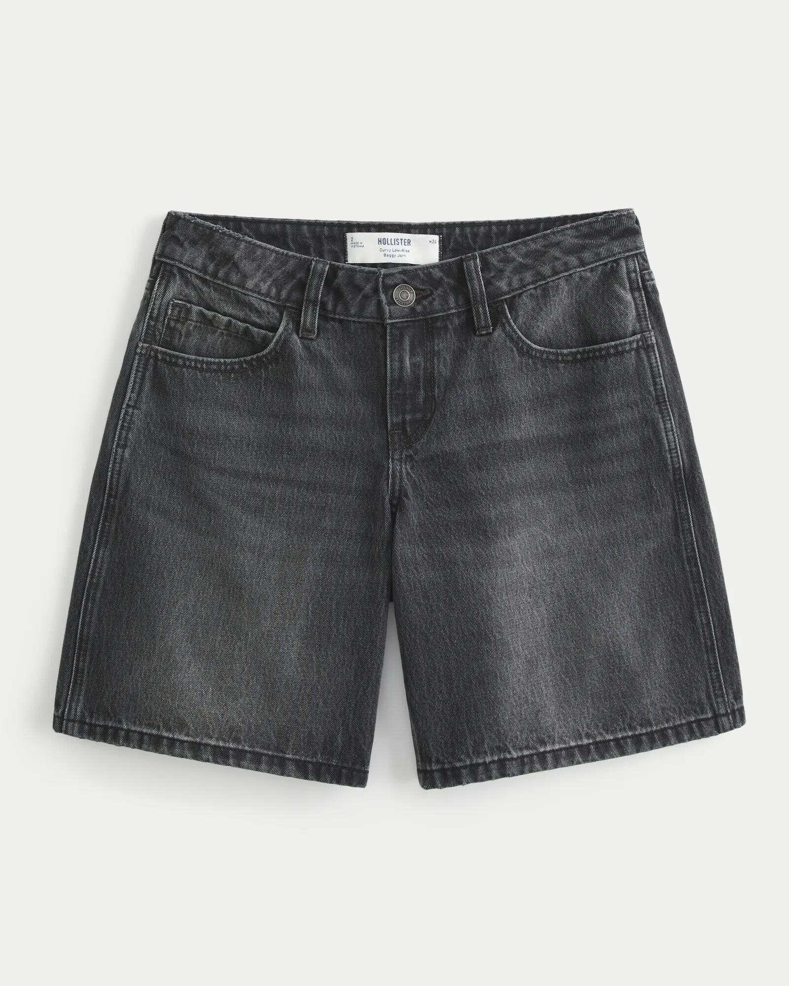 Curvy Low-Rise Washed Black Baggy Jort