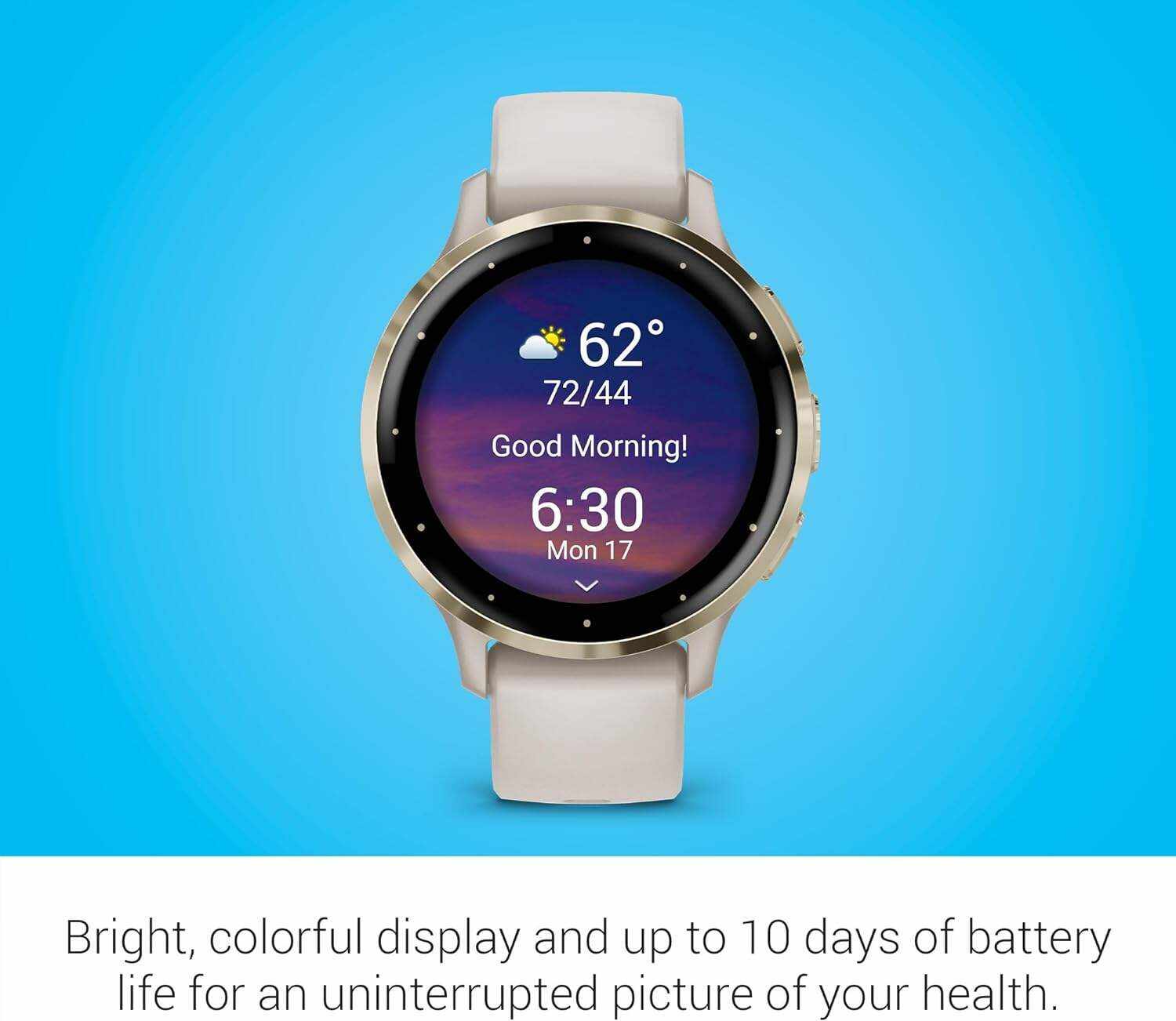 Garmin Venu 3S Soft Gold Stainless Steel Bezel 1.2-Inch AMOLED Touchscreen Display Smart Watch with 41mm Ivory Case and Silicone Band