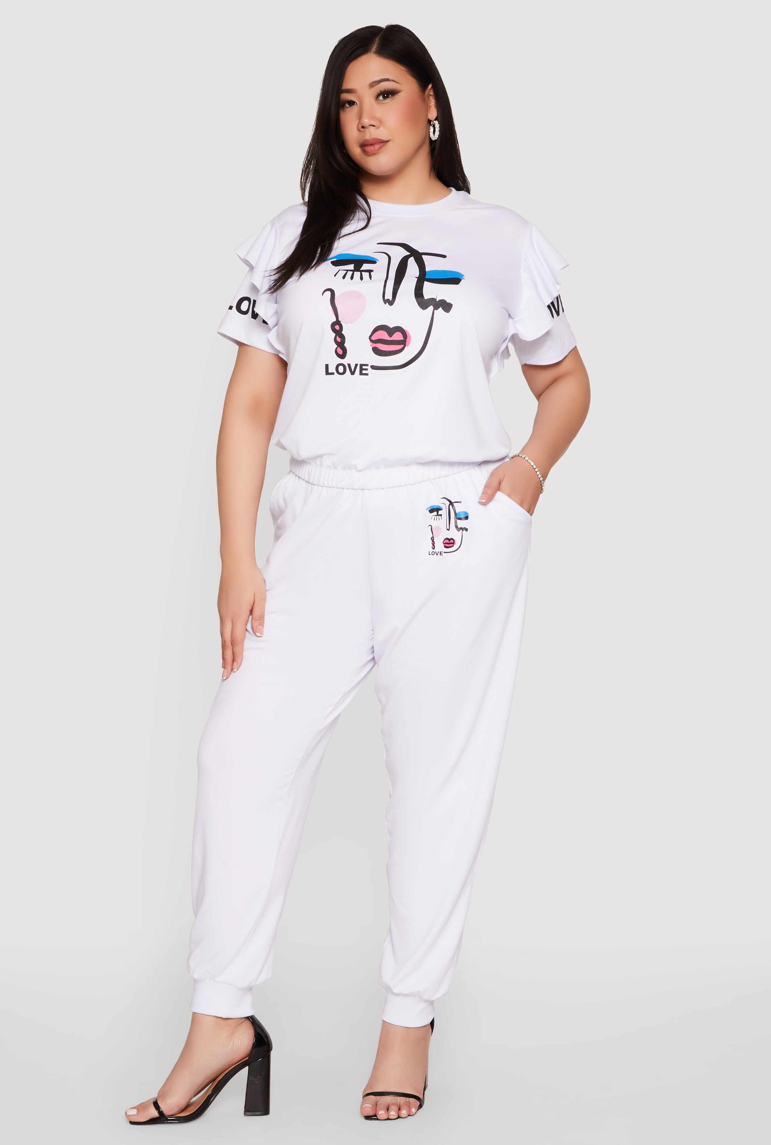 Plus Size Abstract Love Graphic Tiered Sleeve Top