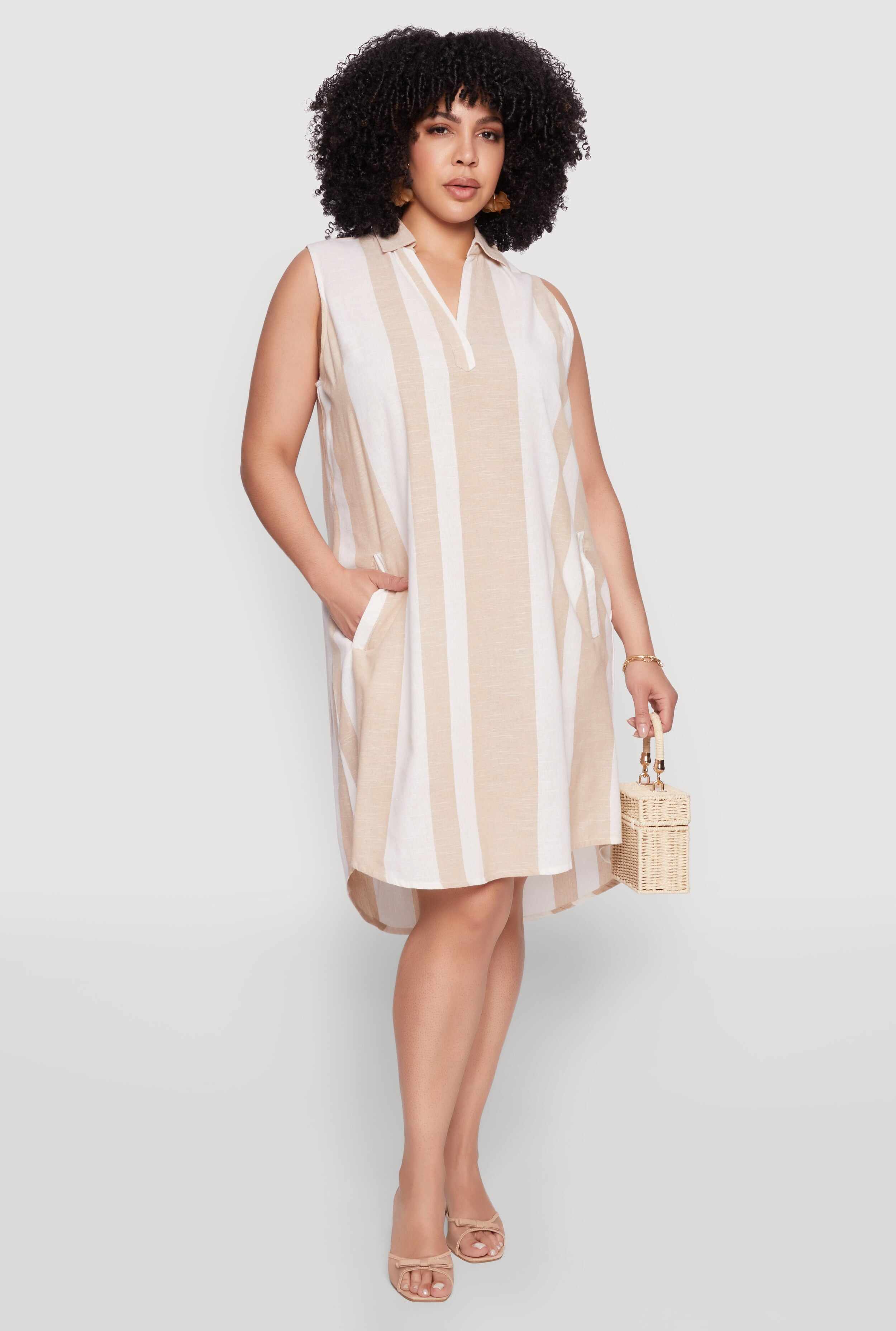 Plus Size Striped Sleeveless Shift Dress