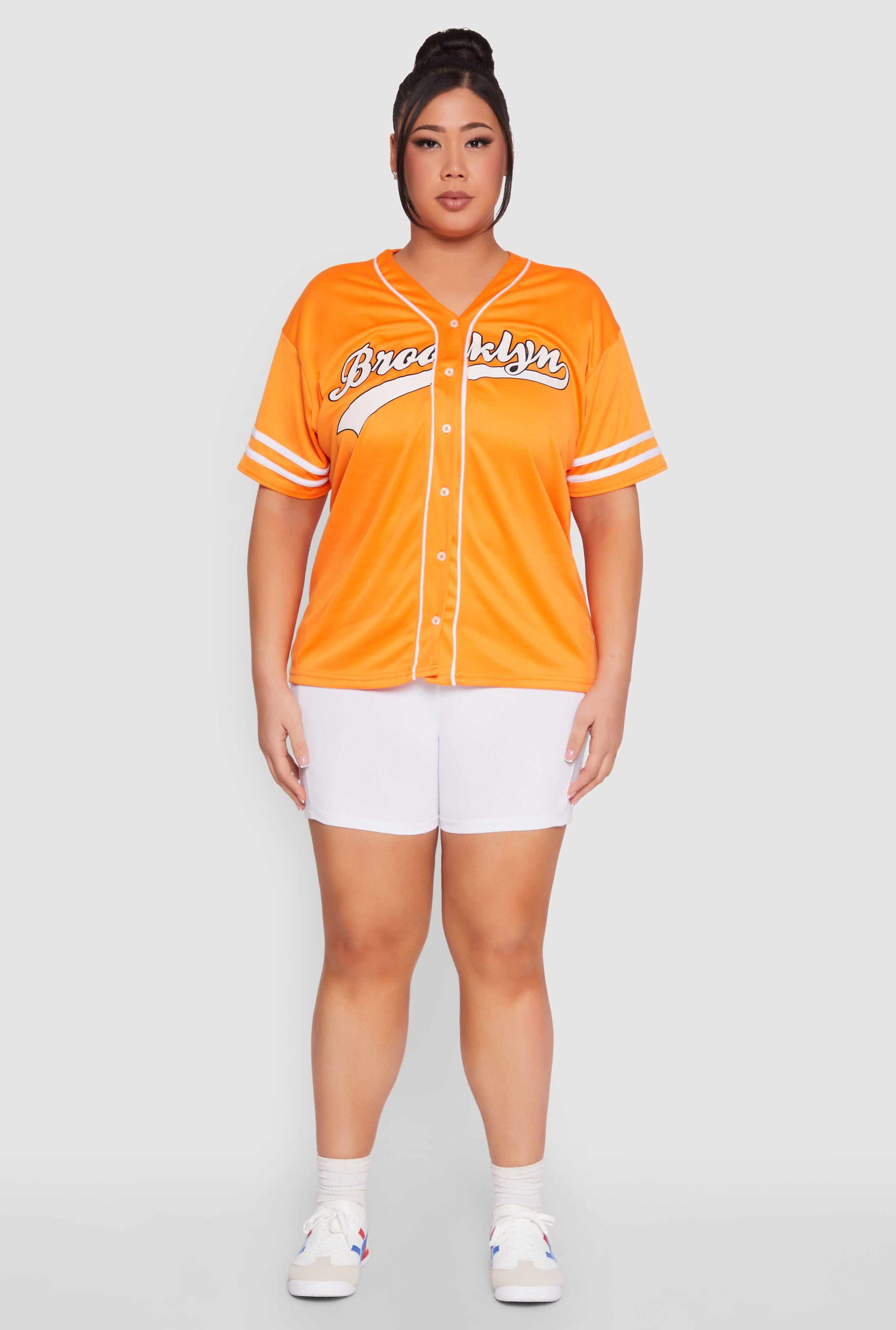 Plus Size Varsity Stripe Brooklyn Baseball Jersey