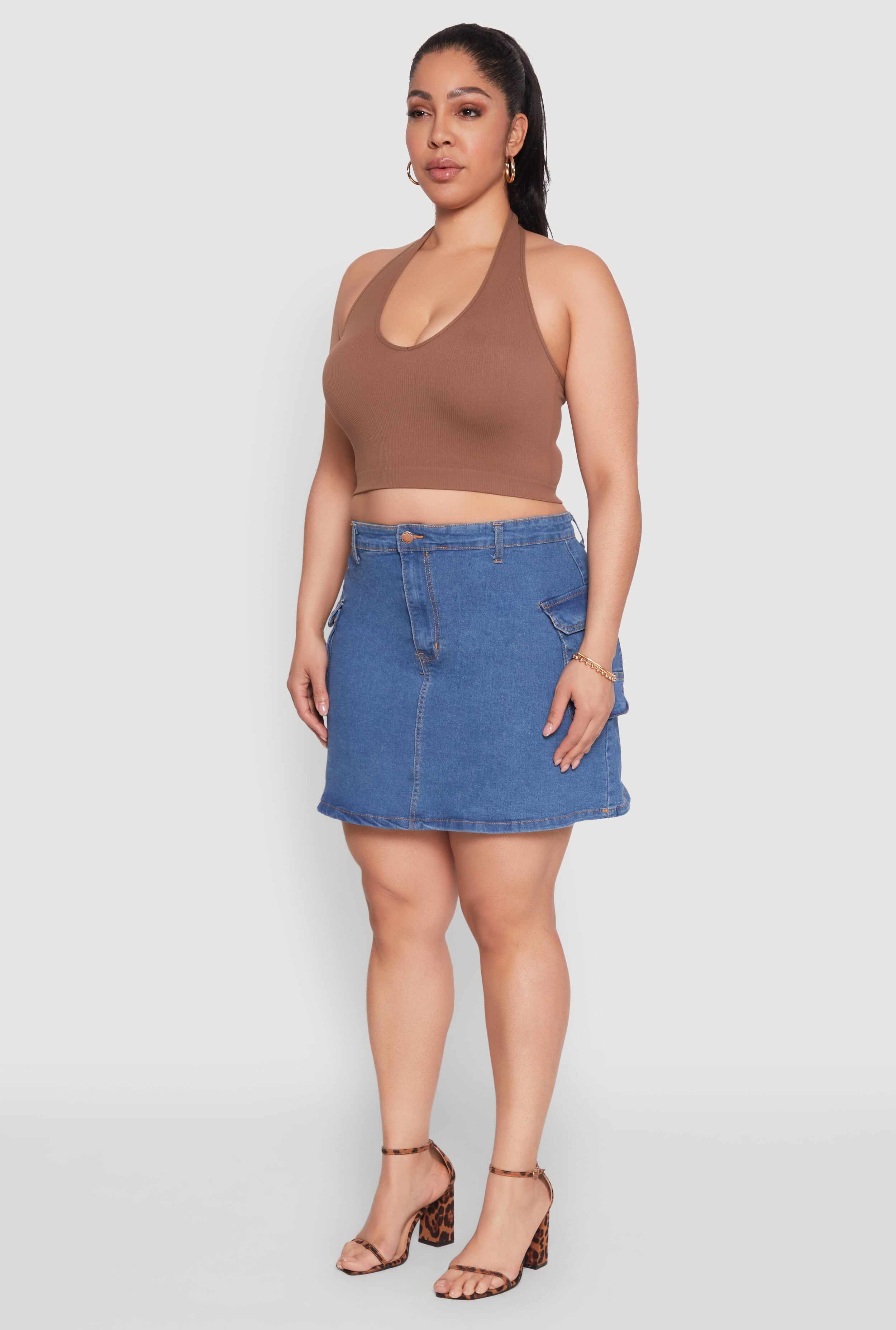 Plus Size Daisy Denim Cargo Skirt