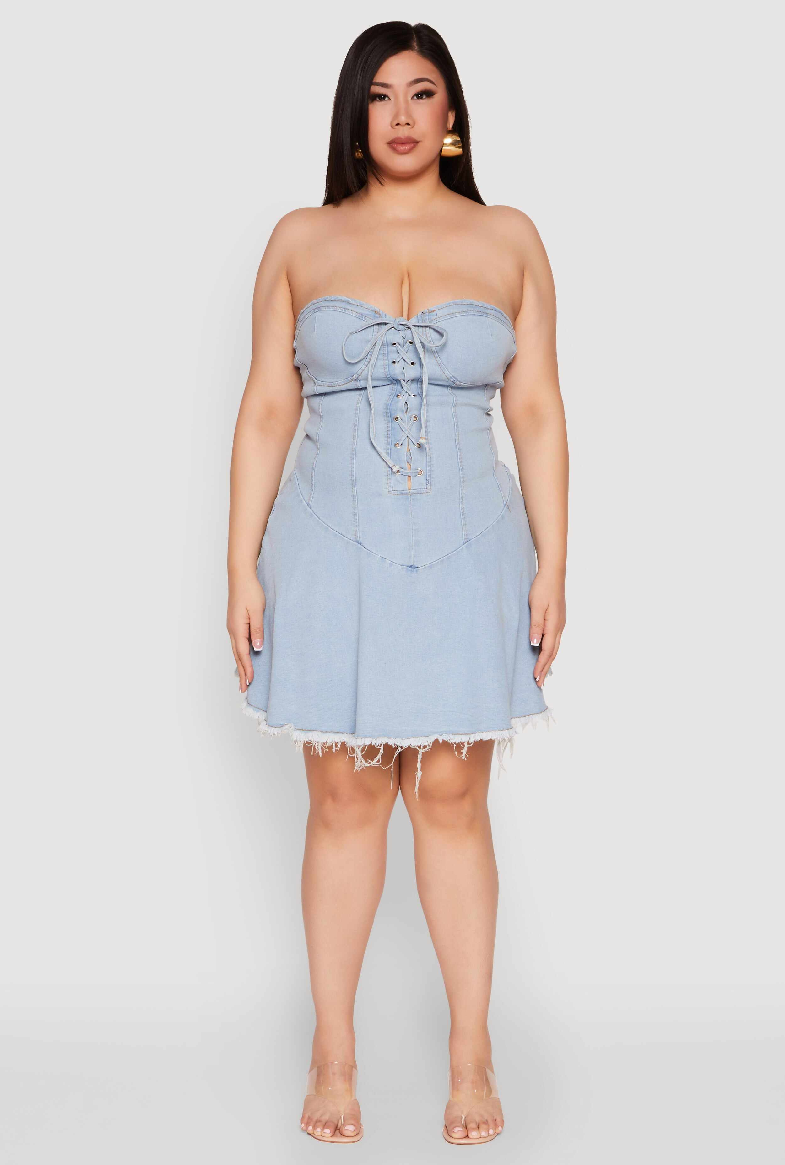 Plus Size Daisy Denim Lace Up Corset Dress
