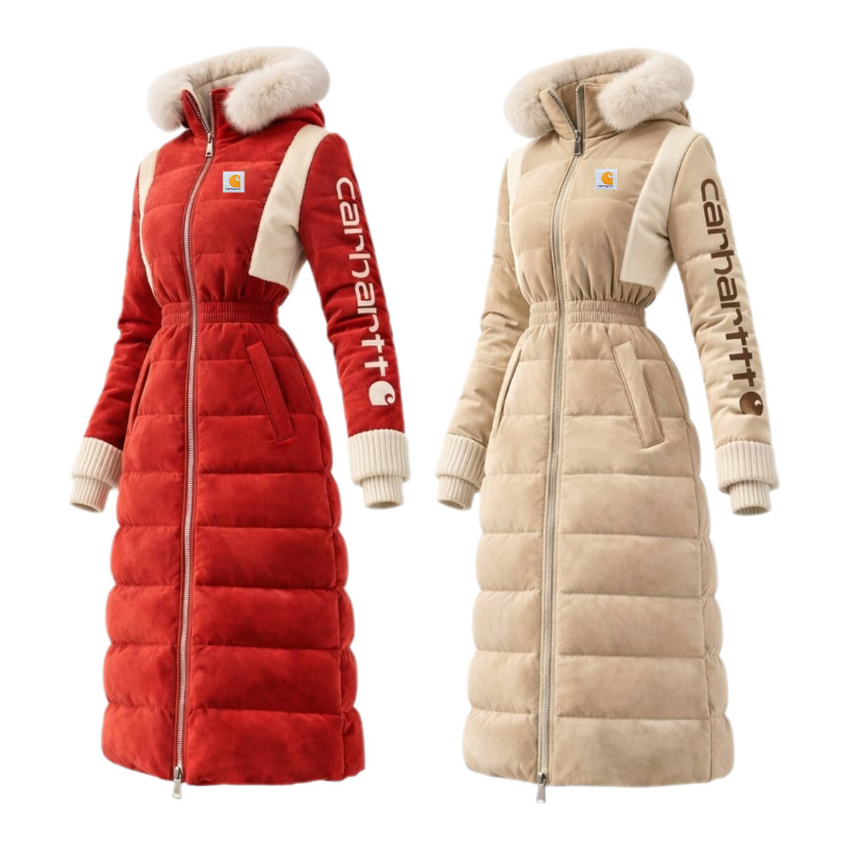 Women's Casual Thickened Cotton Jacket Contrast Color Stitching Suede Fur Collar Lapel Hooded Long Coat