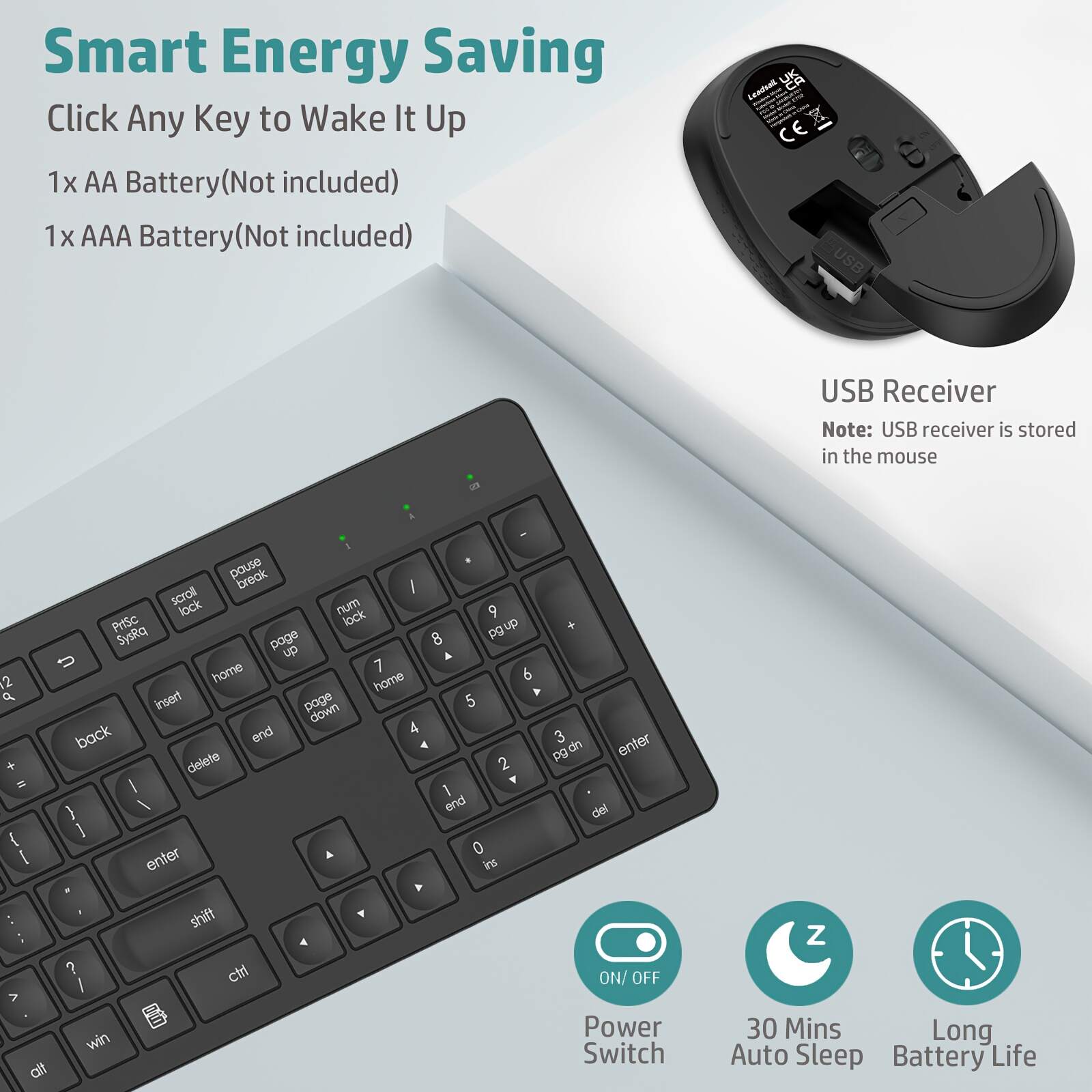 Wireless Keyboard And Mouse Set Business Office Typing Home Splash Resistant Light Sound Thin And Light Portable Durable Peripheral Keyboard And Mouse Laptop Desktop Universal [Cost-effective] Wireless Set