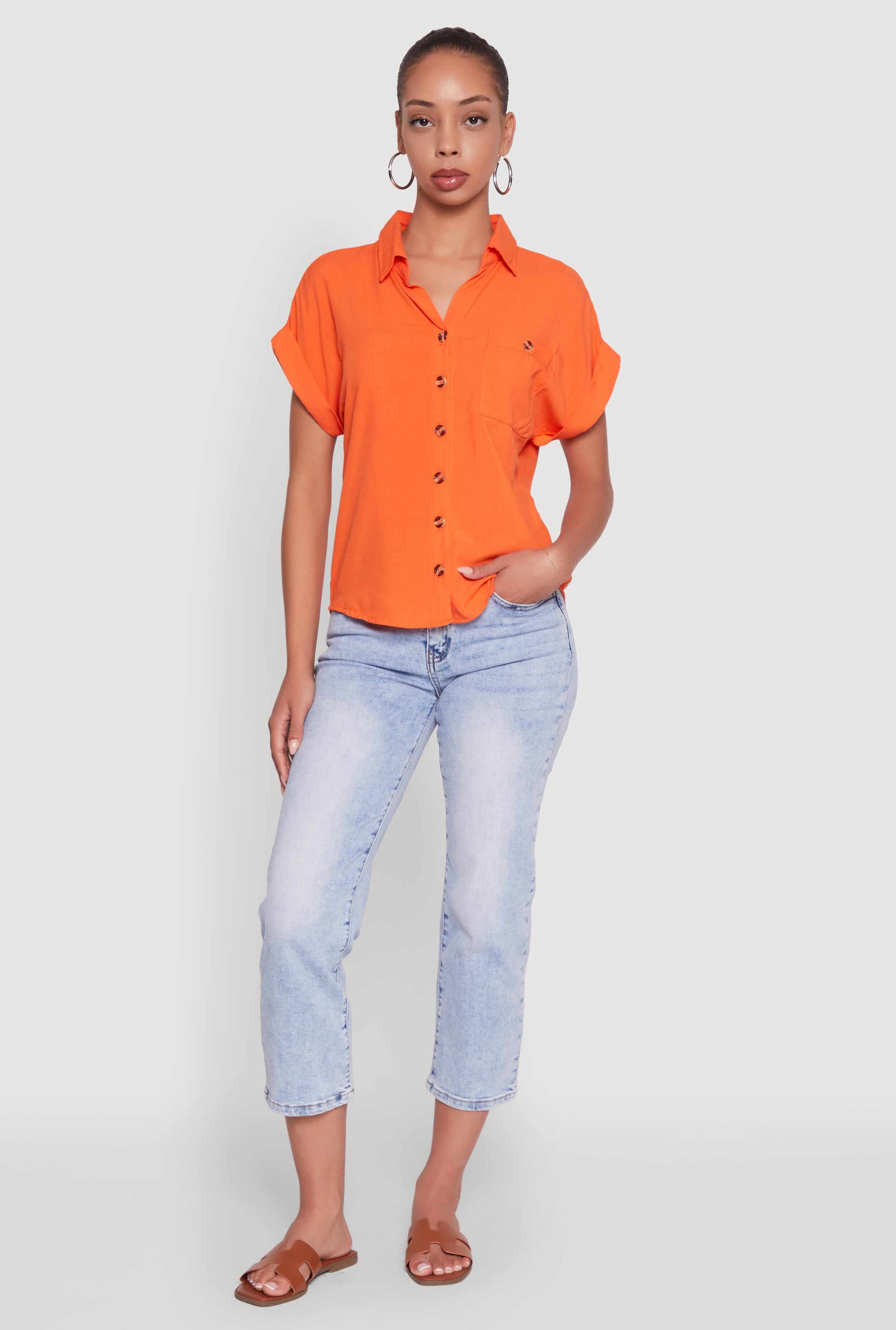 Fixed Cuff High Low Button Front Shirt
