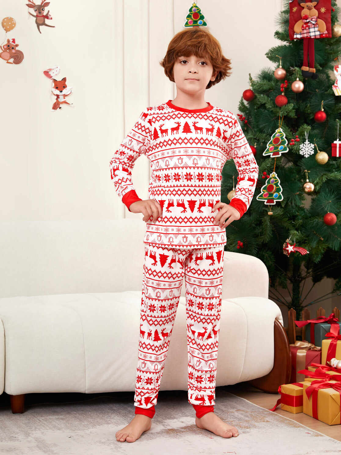 Moose Cartoon Printed Family Matching Christmas Pajamas Sets