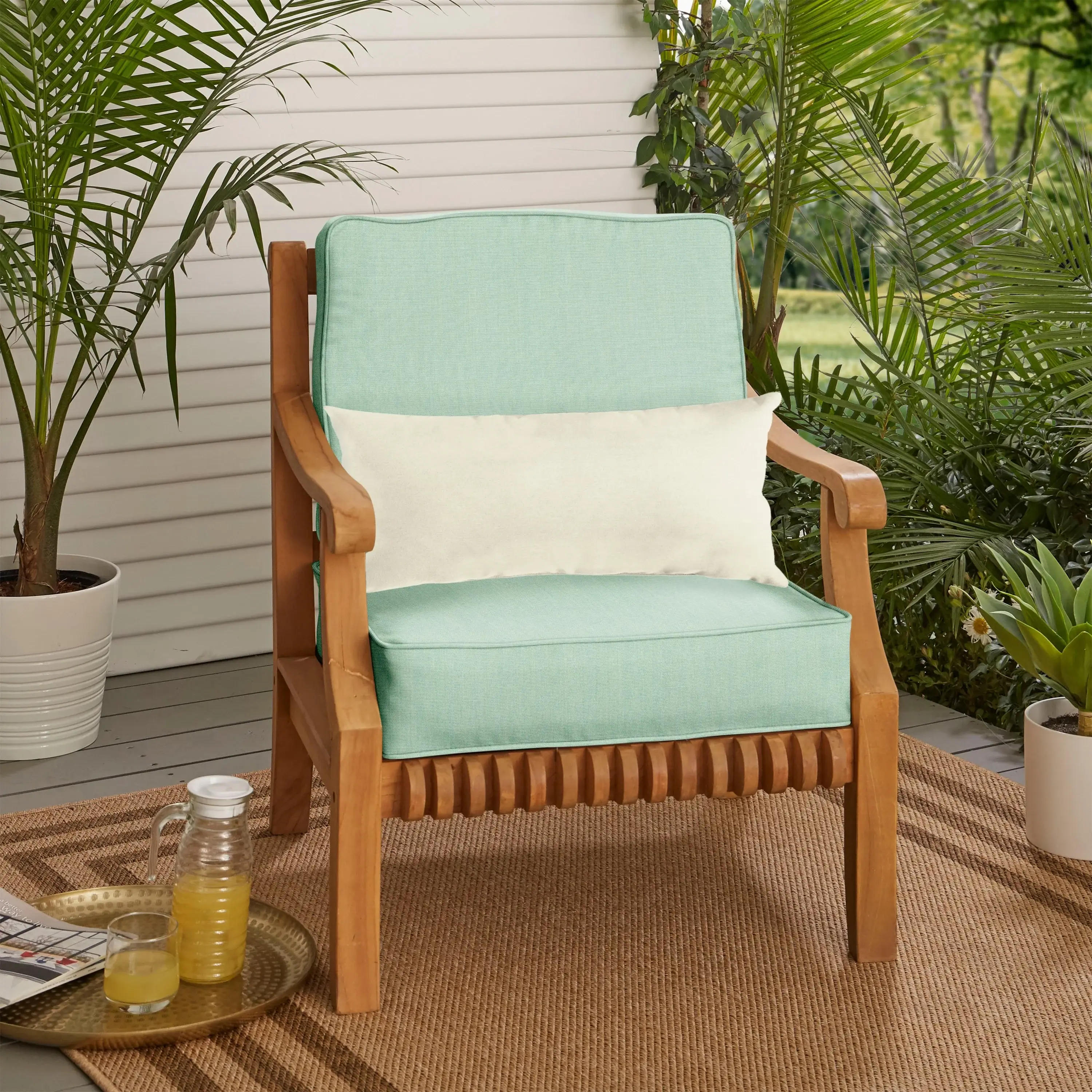 Sorra Home Oakley Sunbrella Solid Indoor/ Outdoor Corded Chair Cushion Set and Lumbar Pillow
