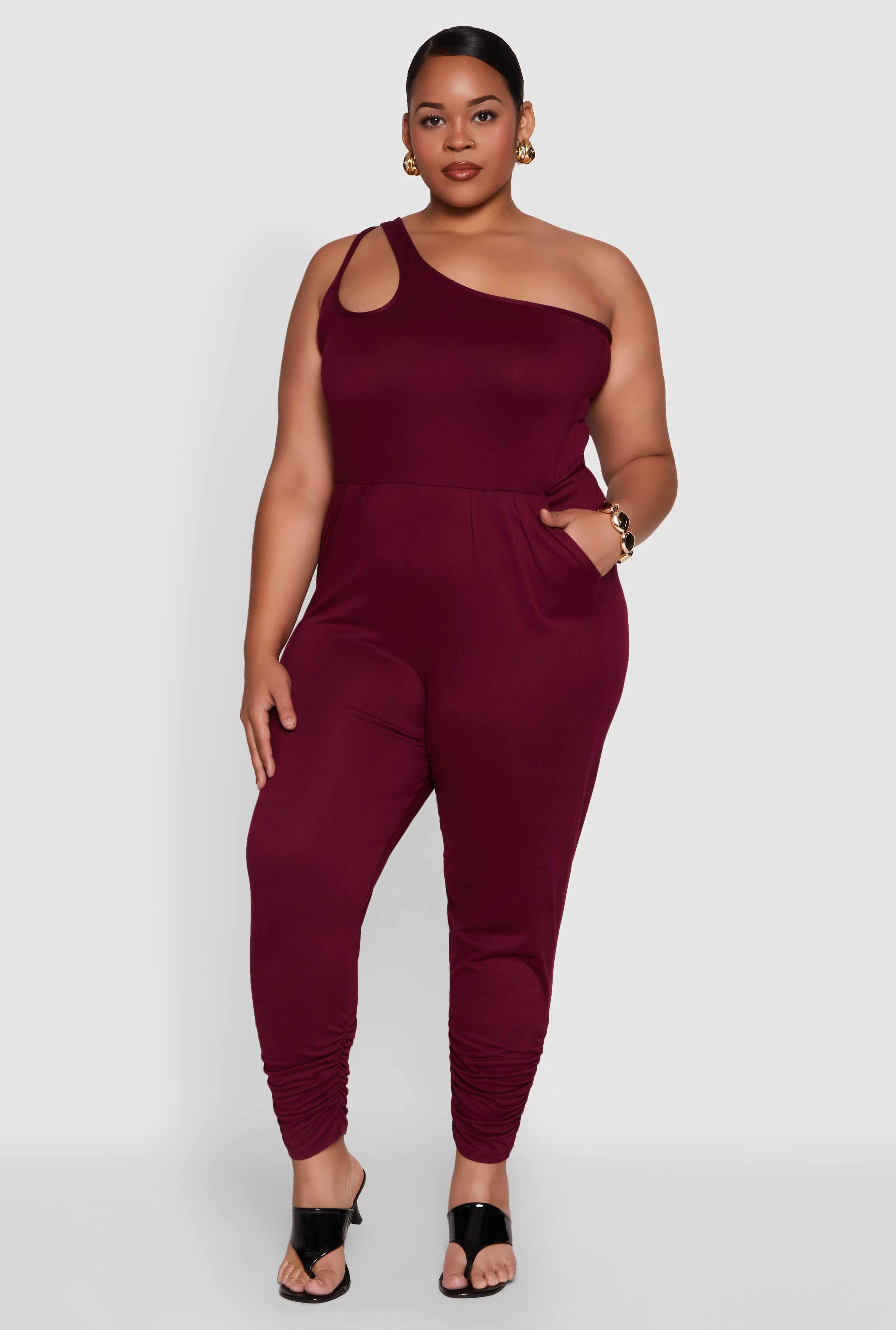 Plus Size Keyhole One Shoulder Jumpsuit
