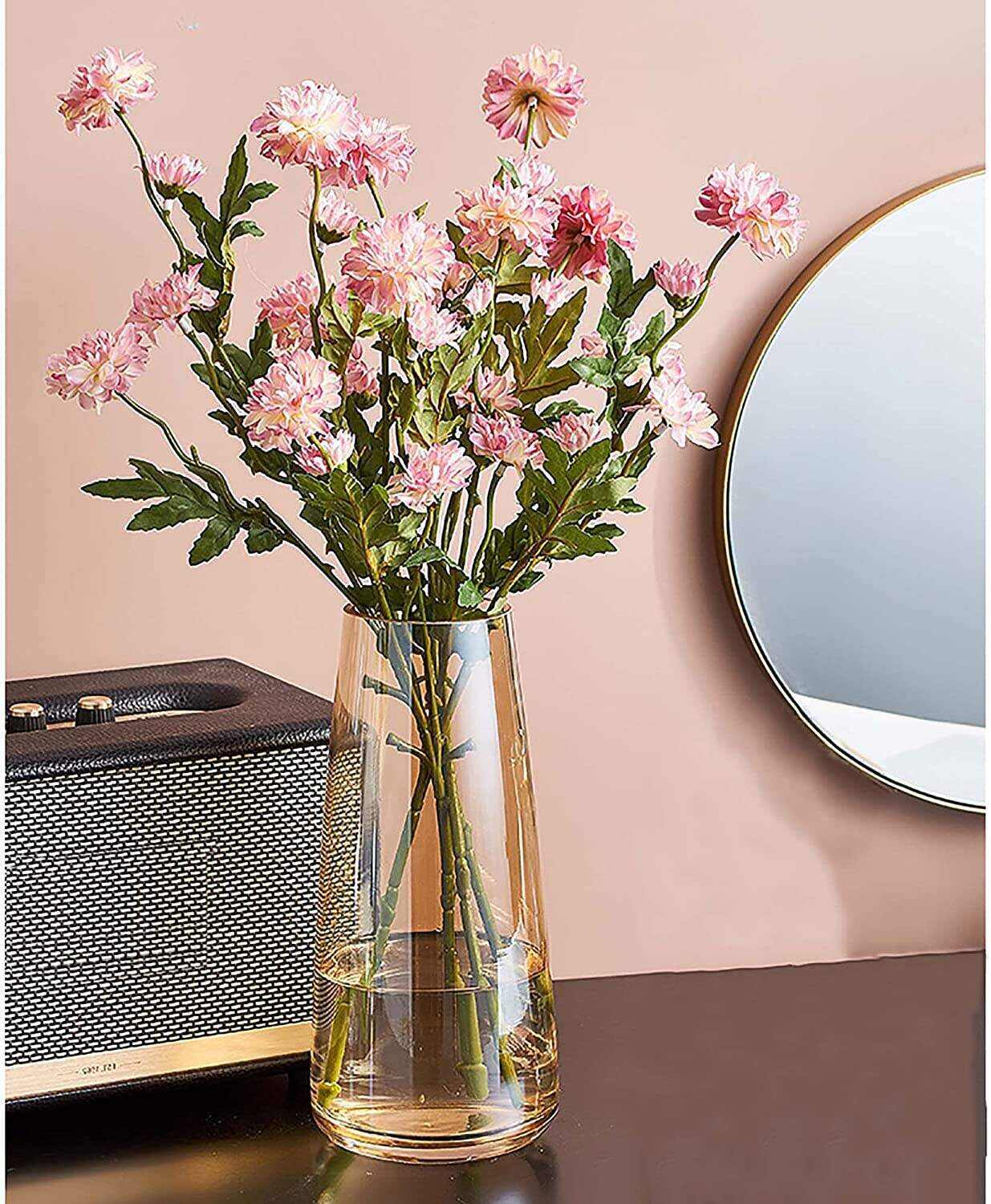 Ins Modern Glass Vase Irised Crystal Clear Glass Vase for Home Office Decor (Crystal Grey)