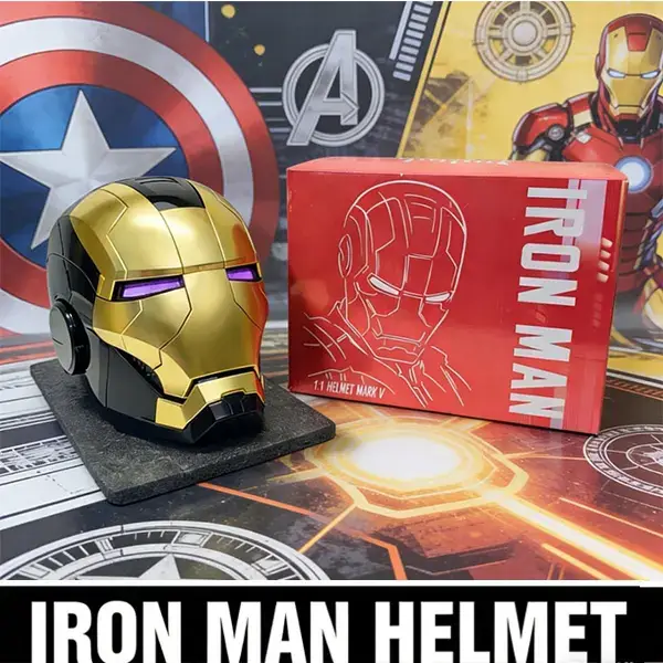Iron Man MK5 Electric Helmet: 1:1 full-scale wearable, fully automatic voice-controlled opening and closing, high-grade electroplated metal finish, Jarvis AI interactive system, built-in LED glowing eyes, high-end collectible model