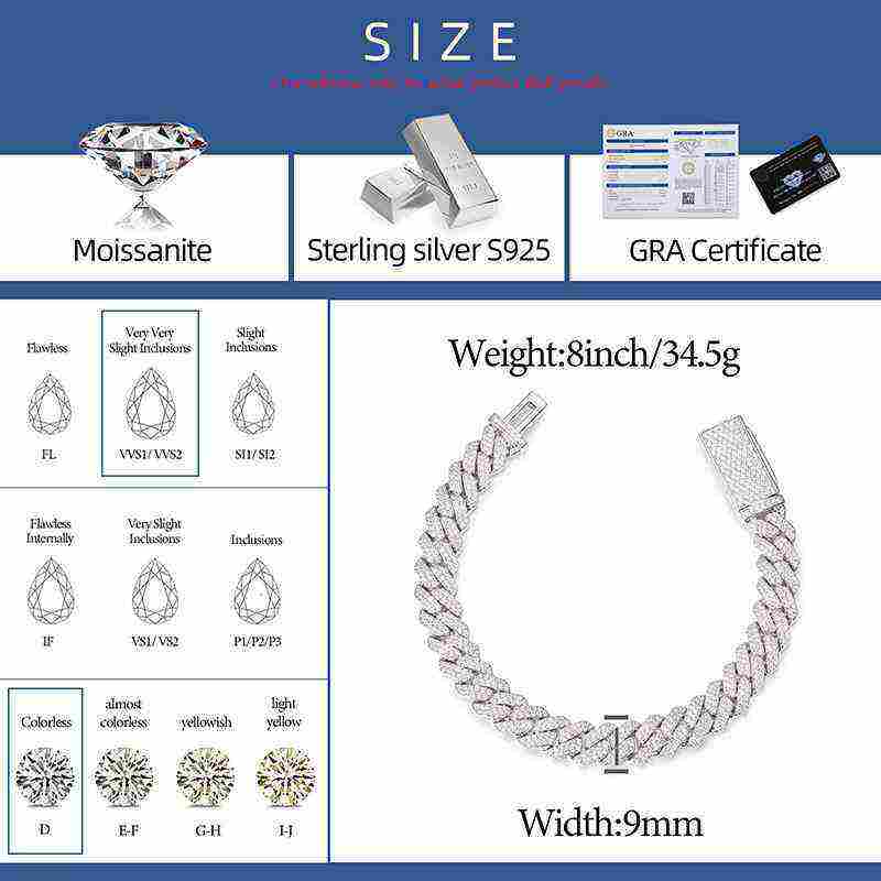 Test10mm S925 2 Rows Moissanite Cuban Link Bracelet