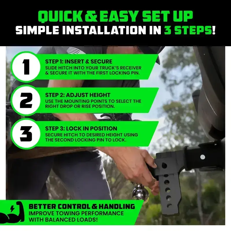 Adjustable Trailer Hitch 2 inch Receiver - Heavy Duty Aluminum Drop Hitch with 12,500lb GTW Towing Capacity for Hauling Heavy Trucks, RV, Trailer, Camper