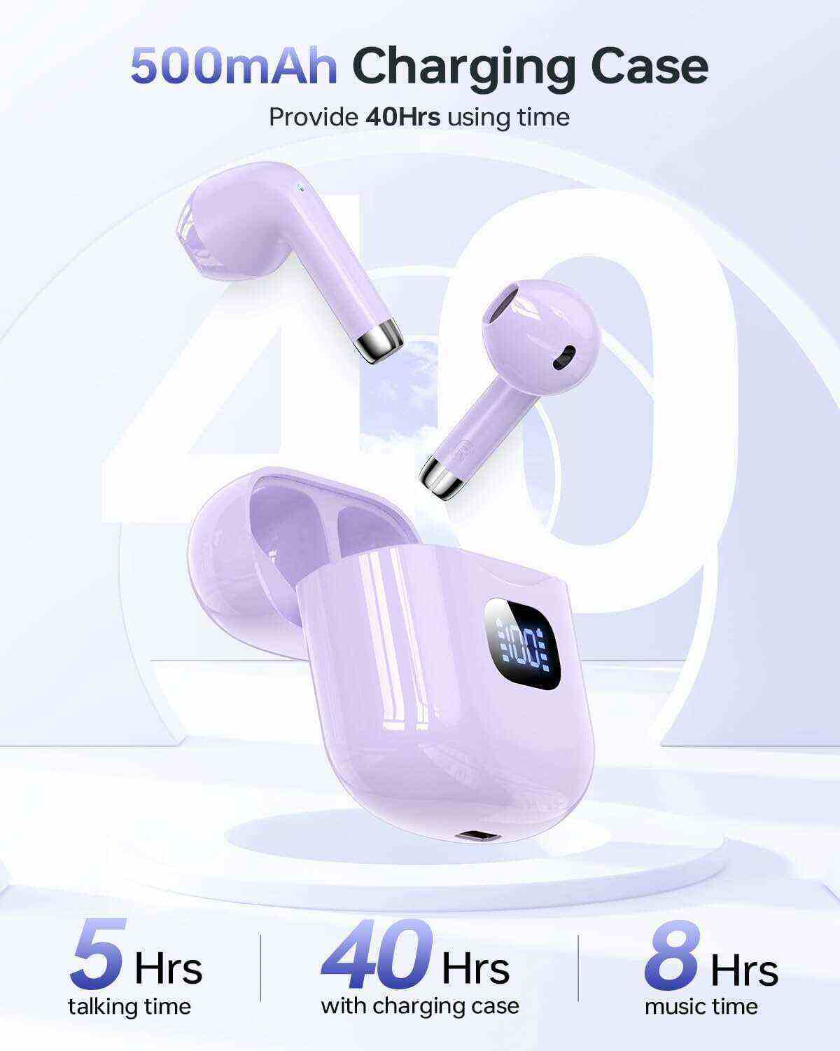 Wireless Earbuds, Bluetooth 5.3 Headphones 40Hrs Playtime with Charging Case, IPX5 Waterproof Stereo in-Ear Earphones with Microphone for iOS Android Cell Phone Sports Workout, Black