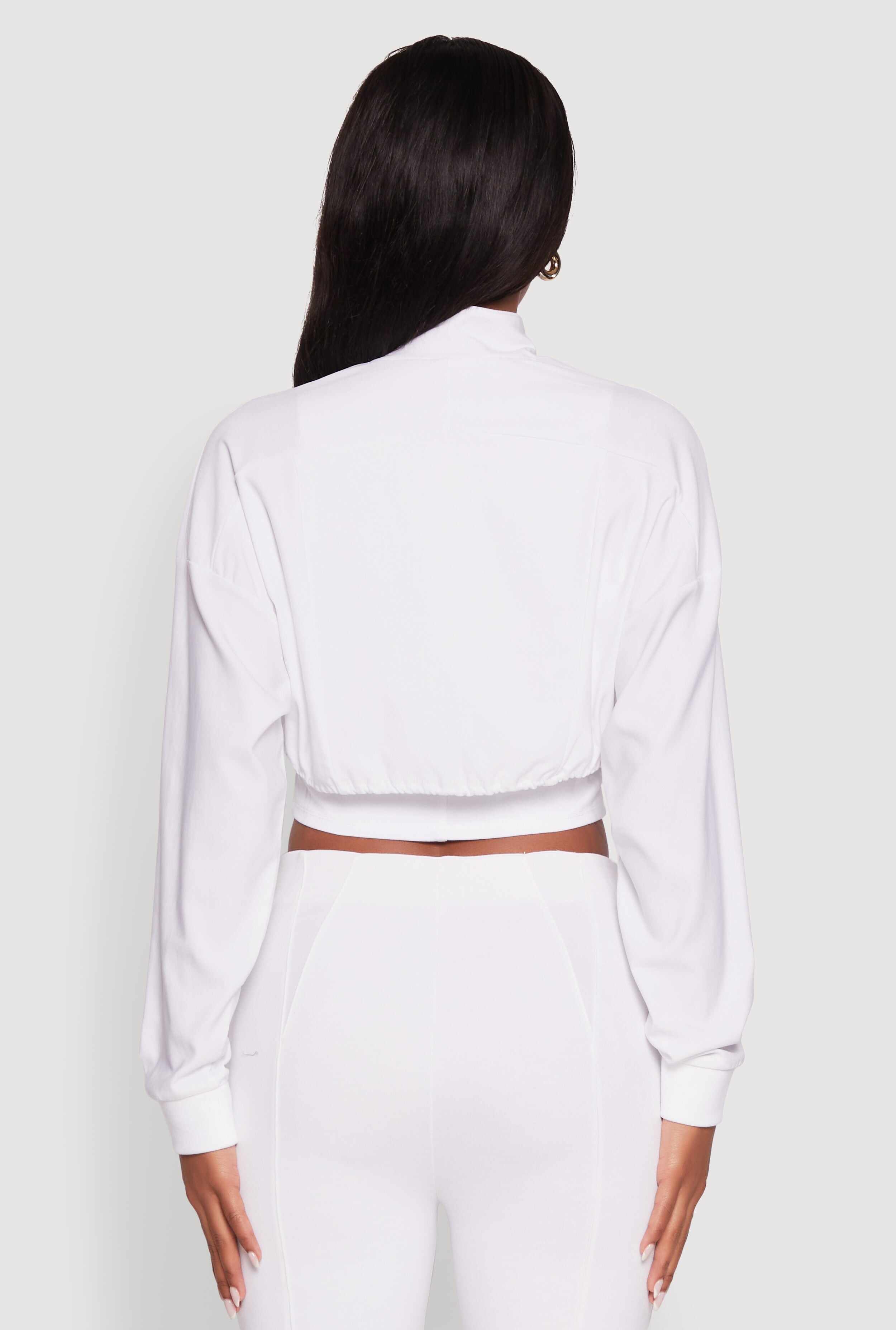 Trendy Lined Mock Neck Zip Front Crop Top