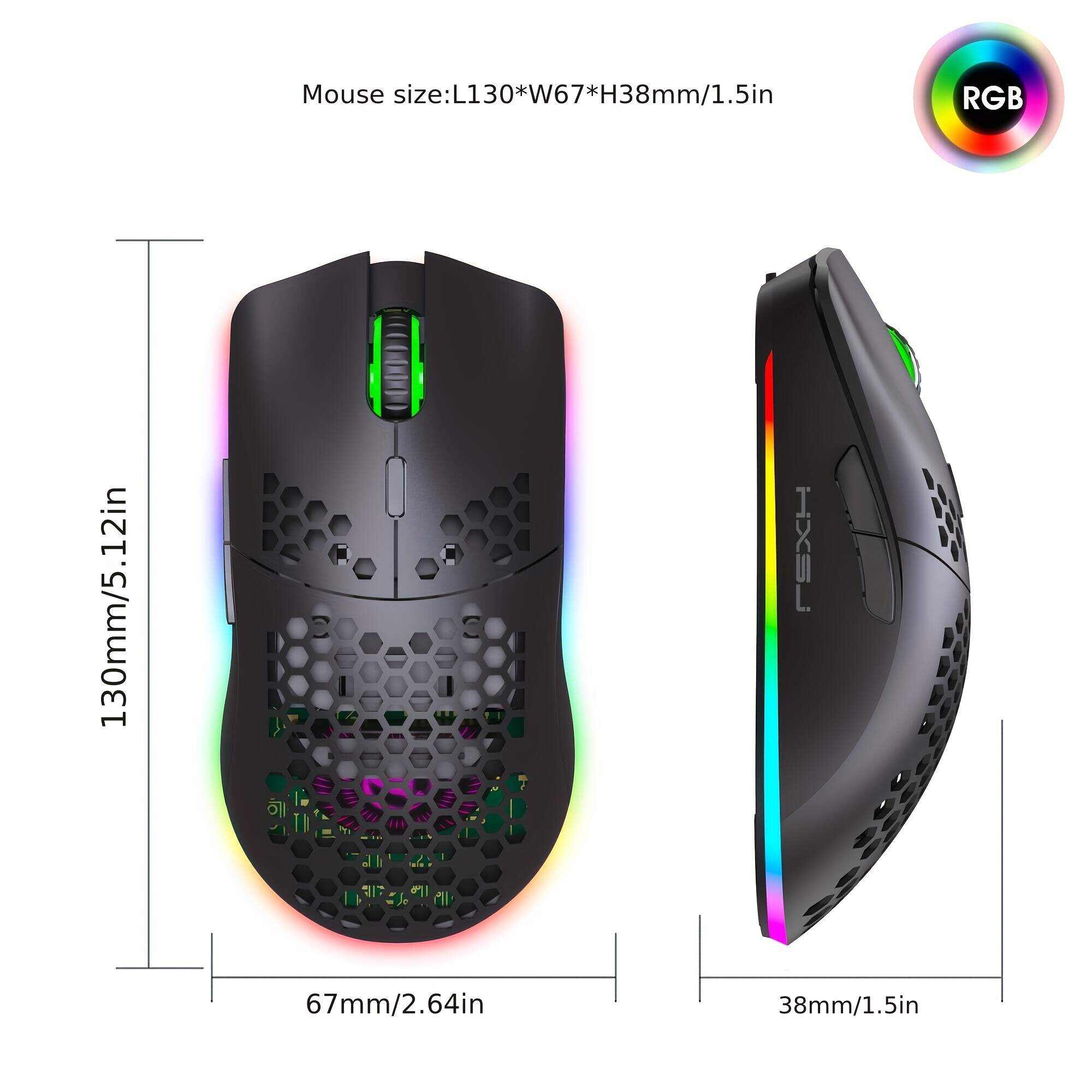 RGB Wireless Gaming Mouse,Ultra-Lightweight Honeycomb Shell Mice With 2.4G Wireless Rechargeable,RGB Spectrum Backlit,7 Buttons,3200DPI,Ergonomic Long Battery Life For PC,PS4 Gamers