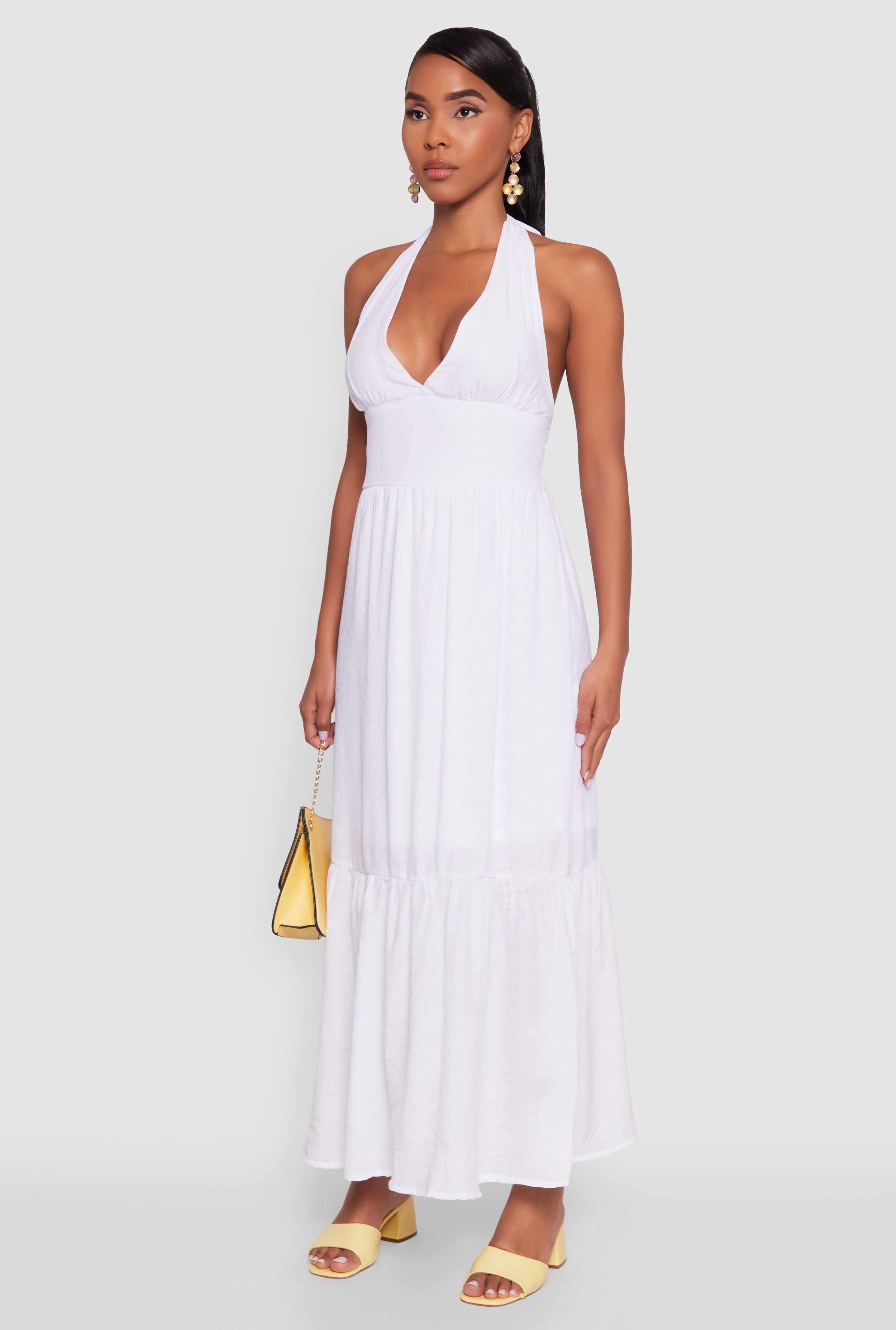 Elegant Gauze Knit Halter Neck Tiered Dress