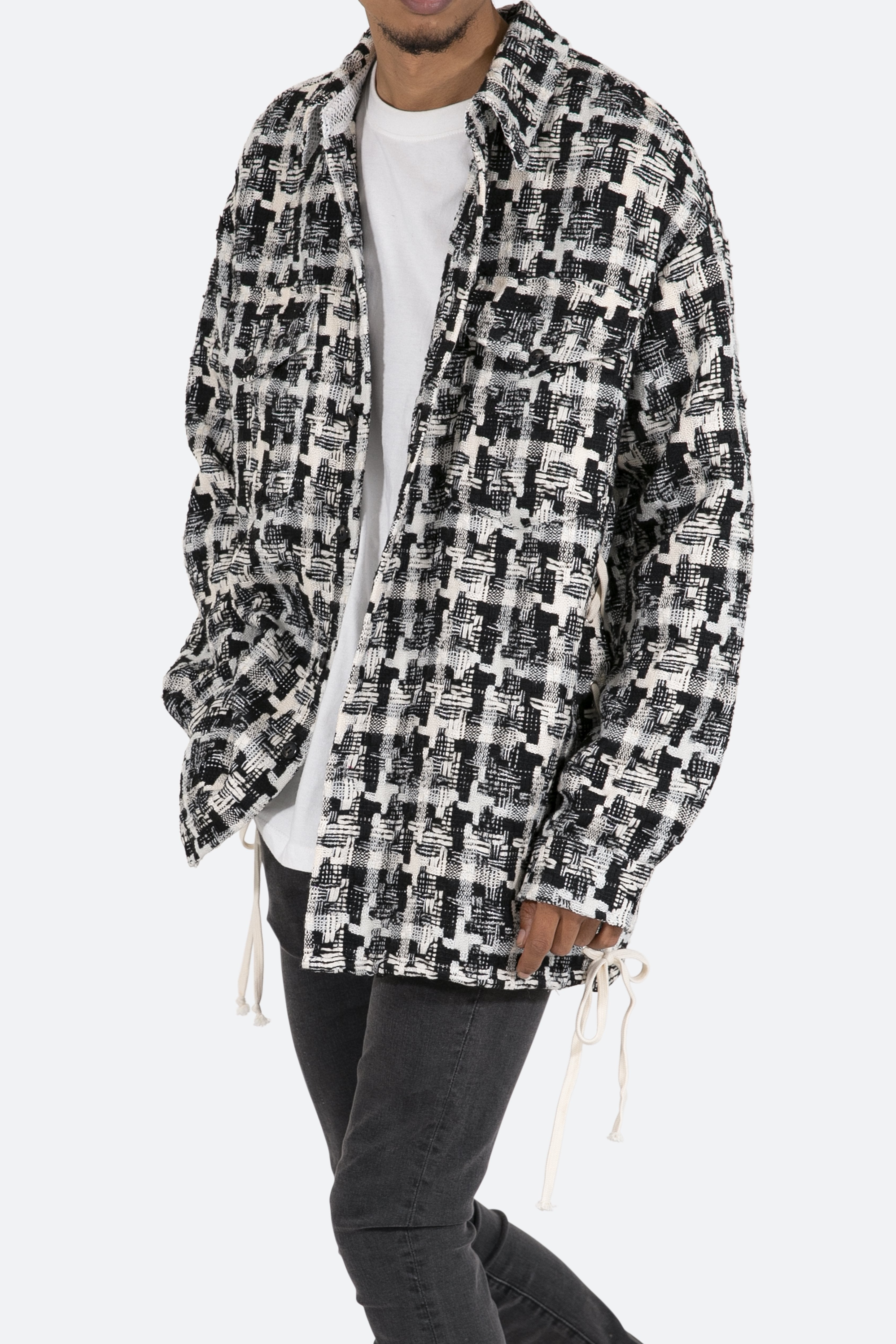 Laced Loose Woven Shirt - Black/White