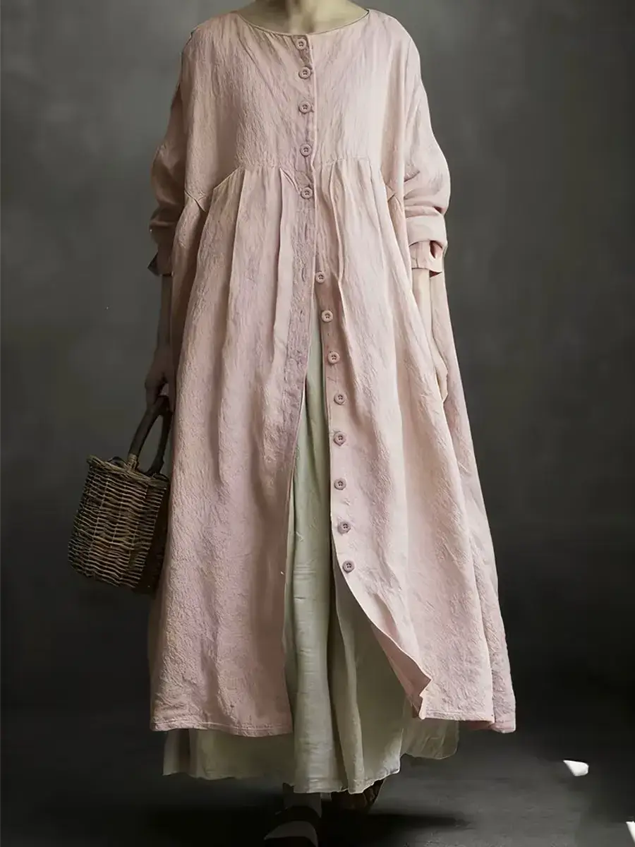 🔥Summer Arrivals🌟Women's Solid Color Art Casual Long Sleeve Cotton Linen Dress
