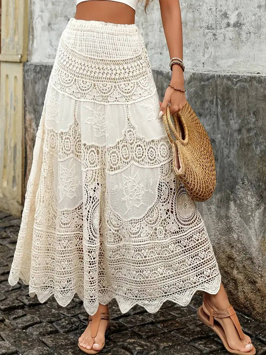 🔥Summer Arrivals🌟Women's Vintage Hollow Knitted Flared Cotton Skirt