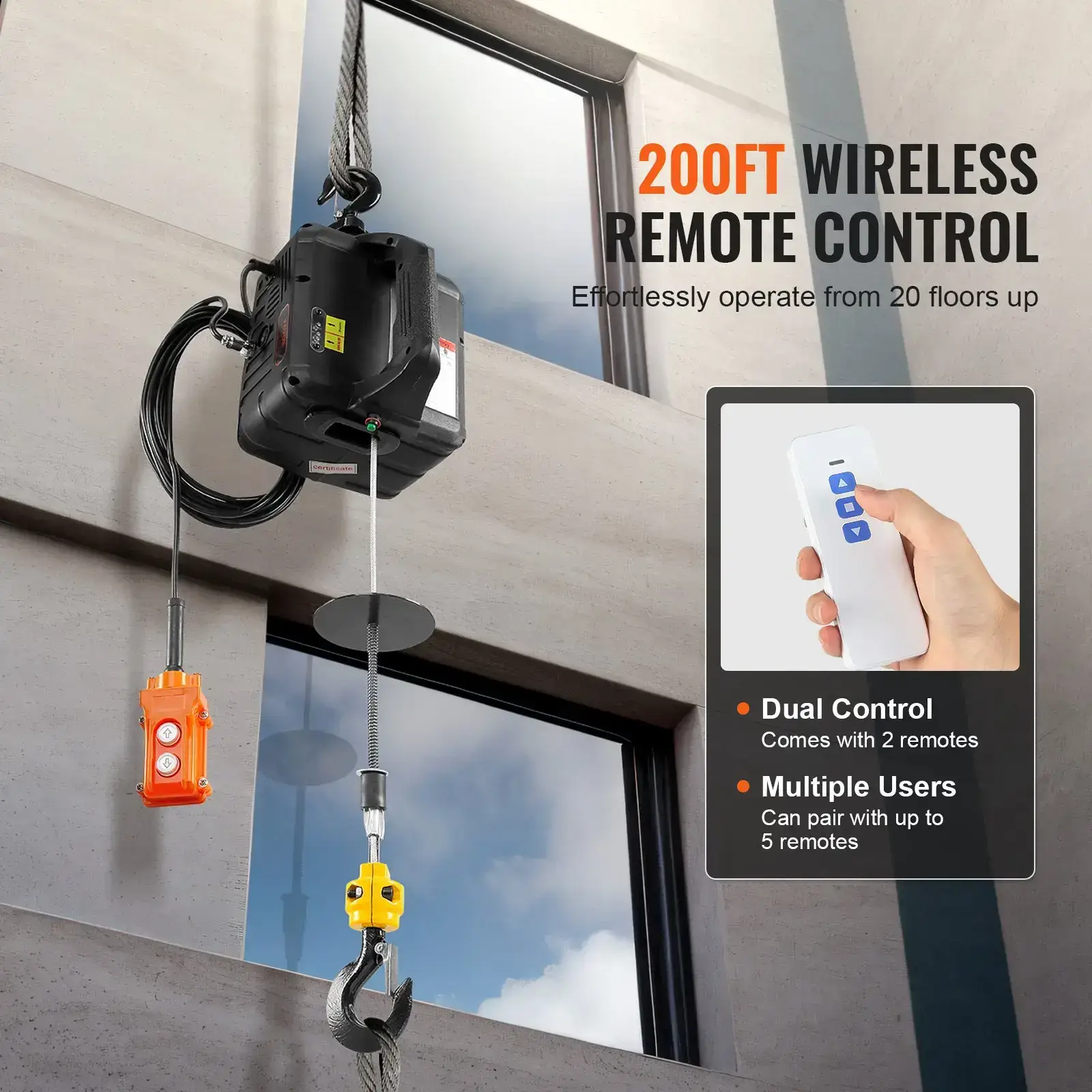 3-in-1 Electric Hoist Winch Tools1100lbs 1500W Portable Power Winch Crane110V/120V22.9 ft Lifting Height13 ft/minManual-Wired-Wireless Remote ControlOverload Protection