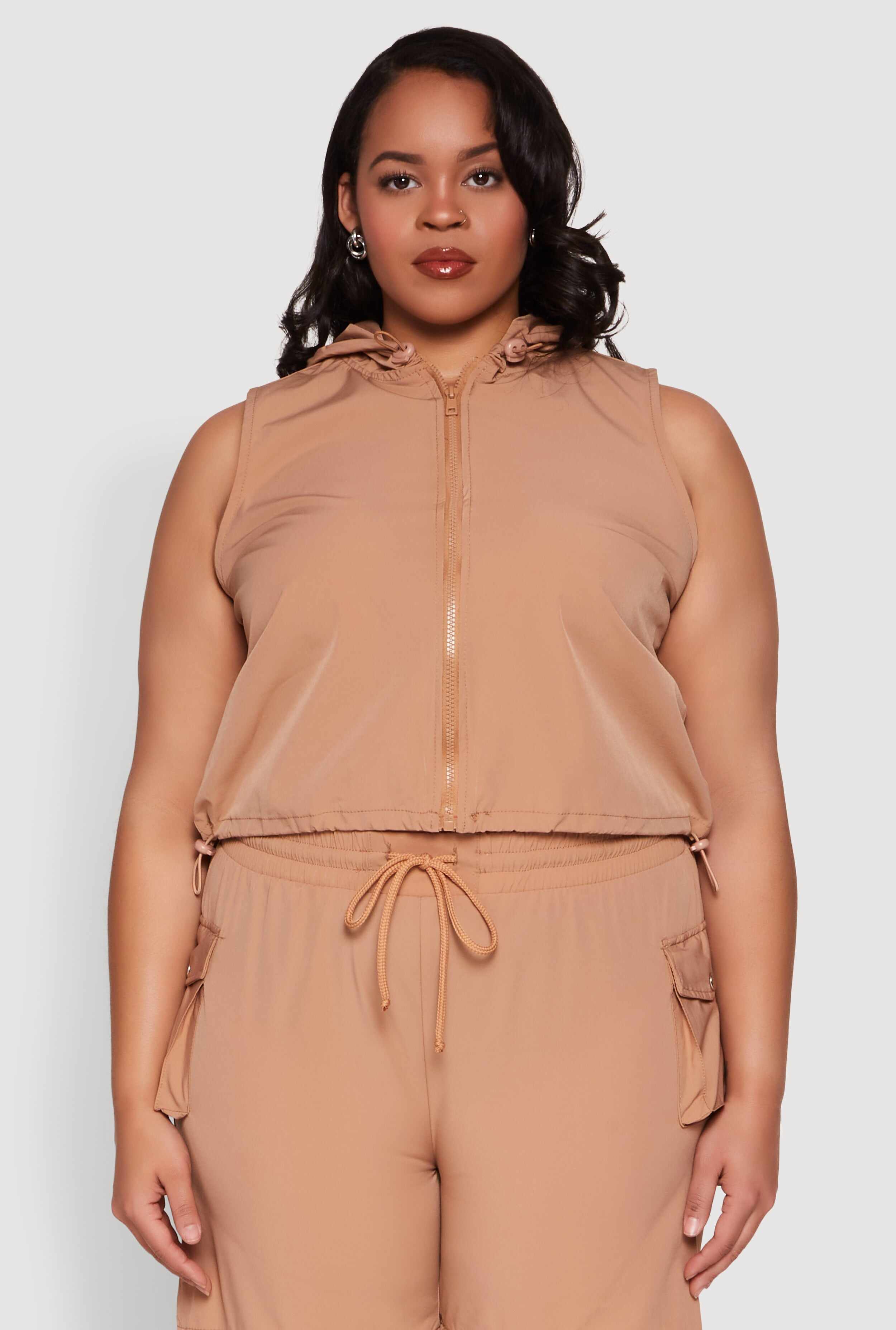 Plus Size Toggle Drawstring Hem Crop Top