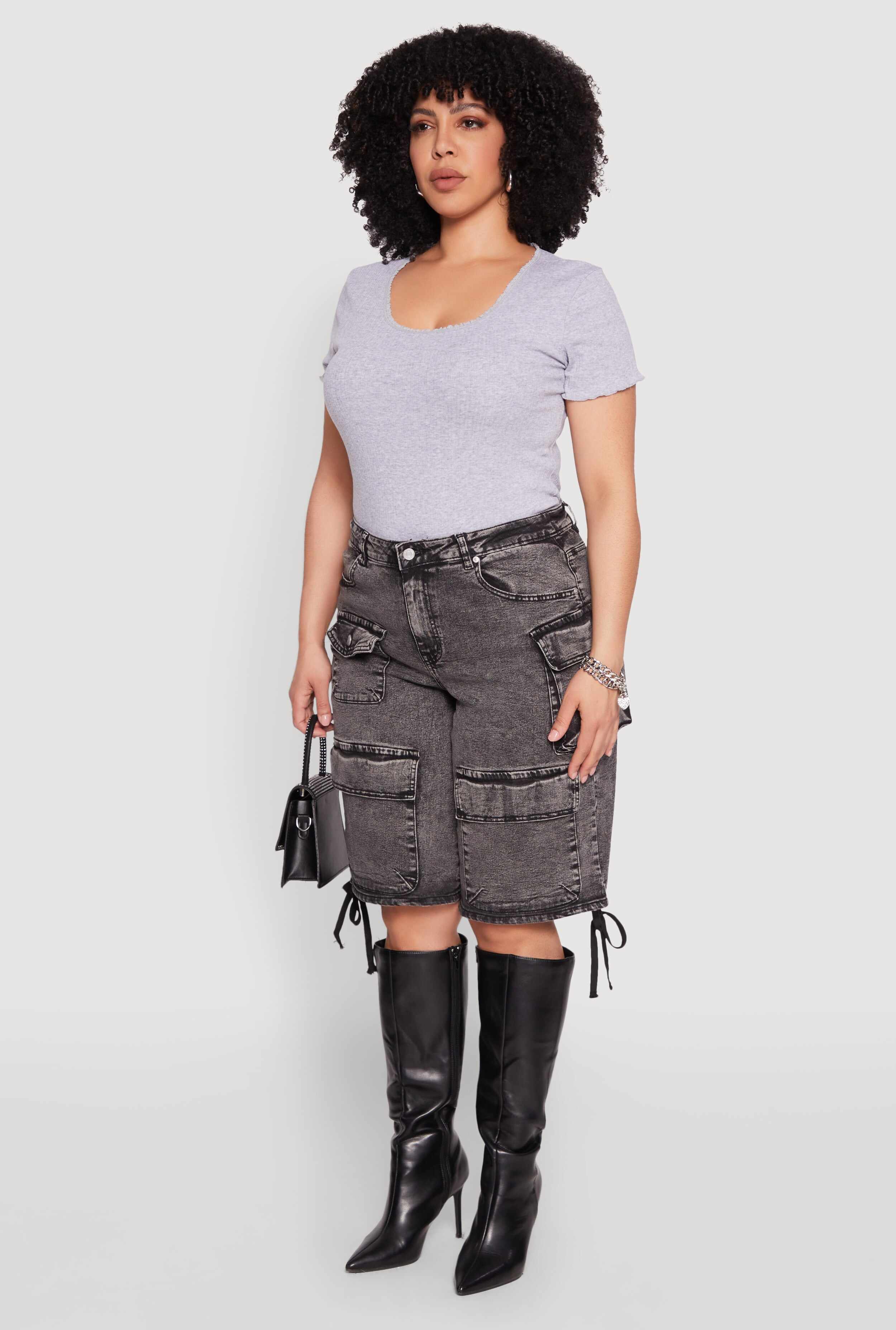 Plus Size Almost Famous Acid Wash Cargo Bermuda Shorts