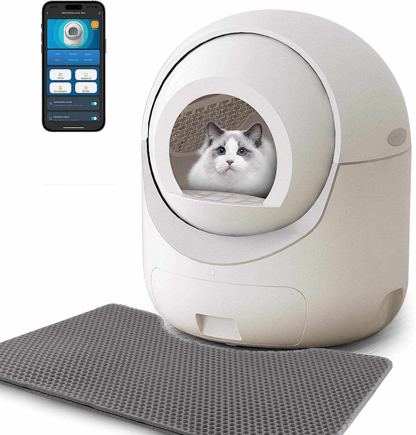 Self Cleaning Cat Litter Box - Anti-Pinch/Odor-Removal Design Automatic Cat Litter Box, Extra Large for Multiple Cats, All Litter Can Use, Easy Clean, with Garbage Bags/Mats, Smart App Control