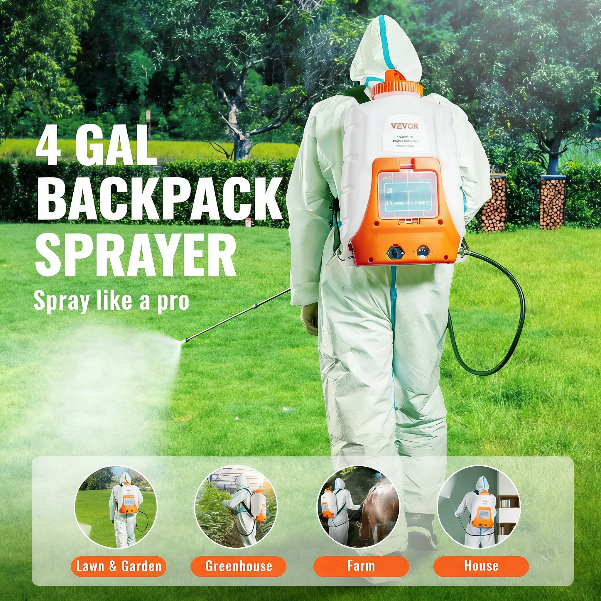 Battery Powered Portable Backpack Sprayer, 0-90 PSI Adjustable Pressure, 4 Gallon Tank, Back Pack Sprayer with 8 Nozzles and 2 Wands, 12V 8Ah Battery, Wide Mouth Lid for Weeding, Spraying, Cleaning