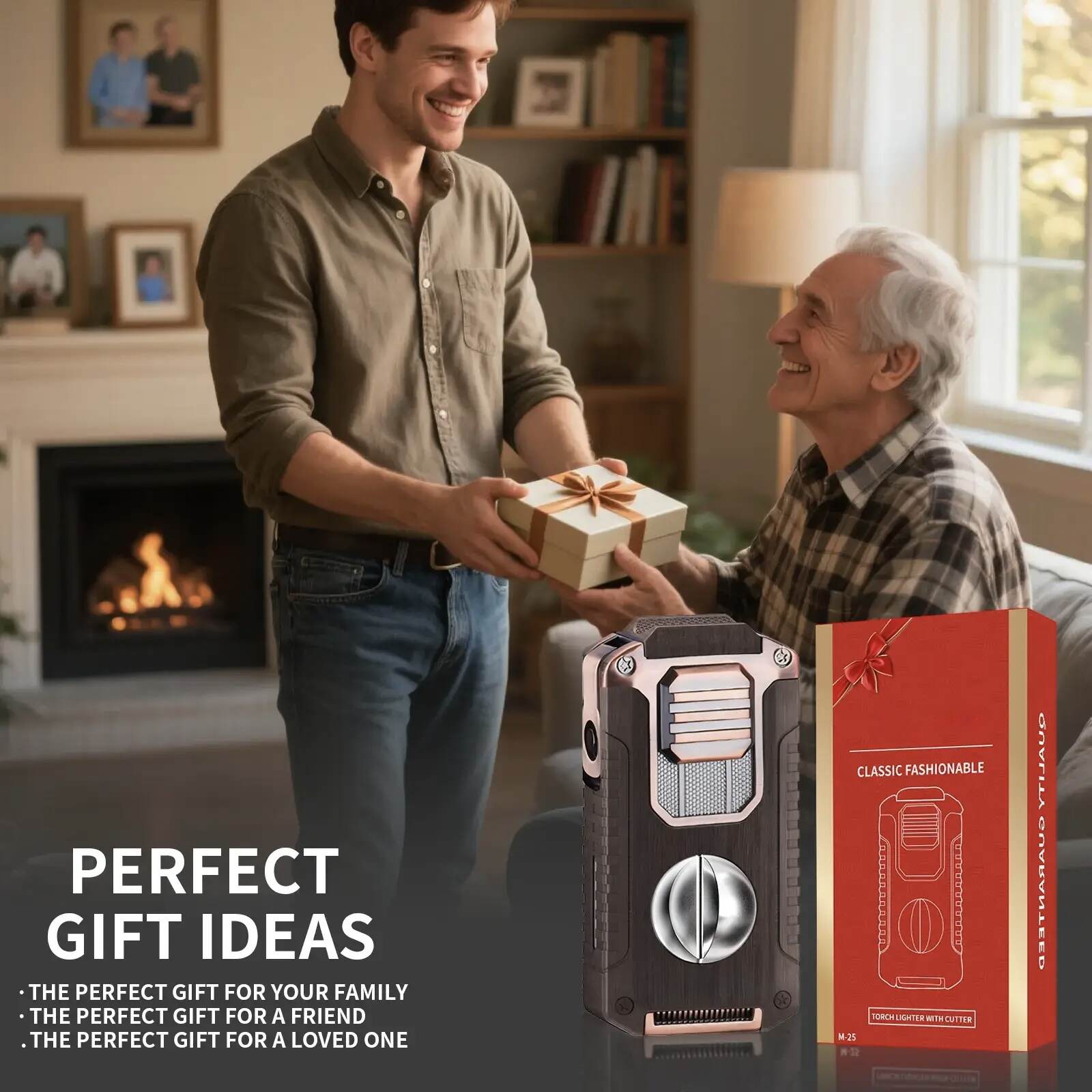 5-in-1 Butane Torch Lighter, Refillable Jet Flame Lighter with V-Cutter, Punch, Holder and Draw Tool, Multi-Functional Accessories Gift for Men, Dad, Husband, Friend