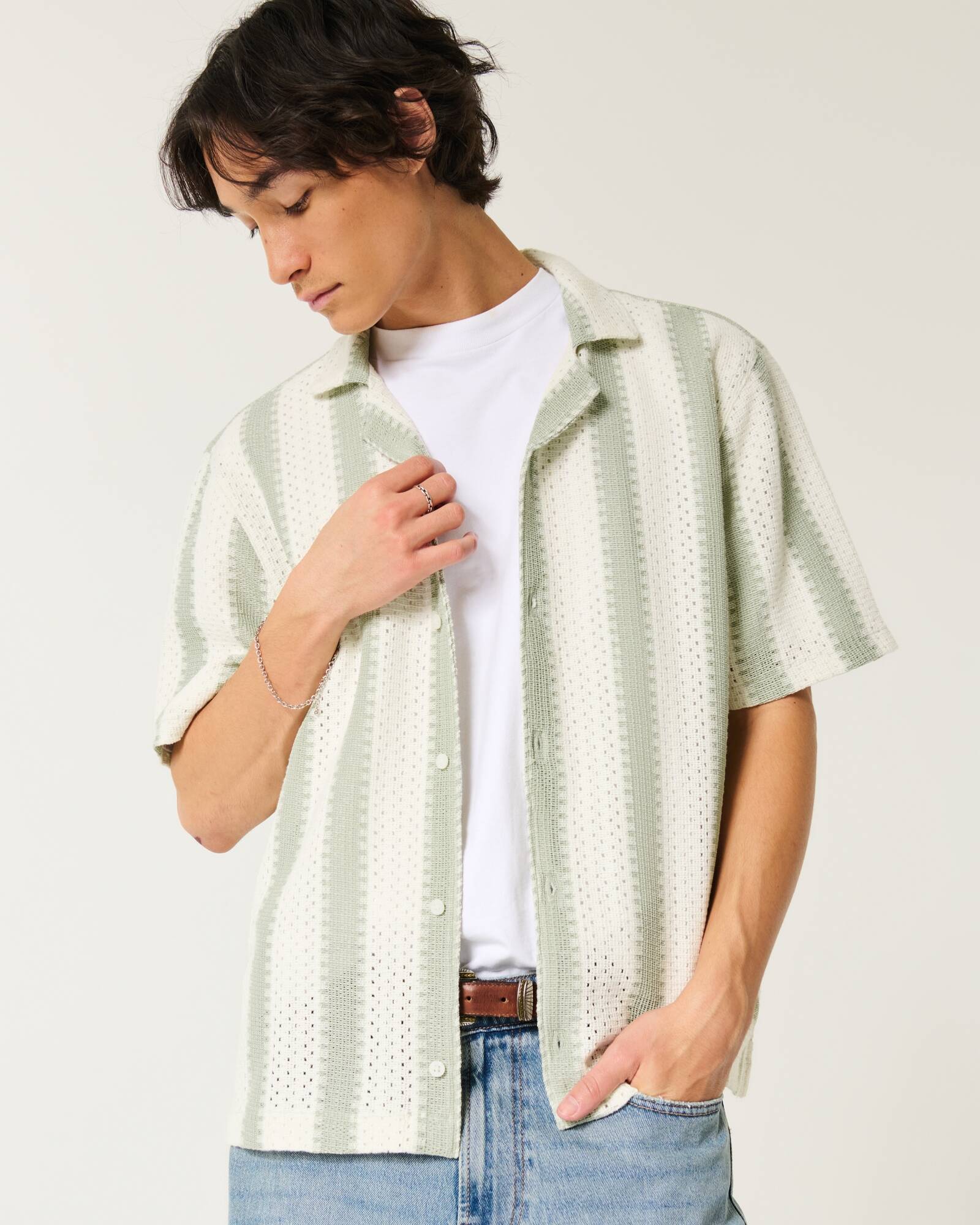 Boxy Short-Sleeve Crochet-Style Shirt